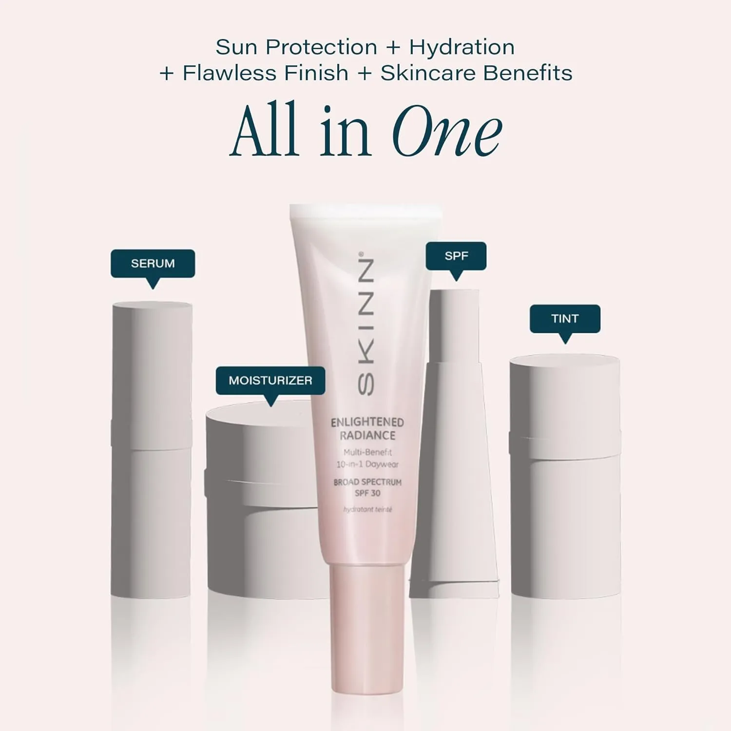 SKINN Enlightened Radiance 10-in-1 Tinted Sunscreen Broad Spectrum with SPF 30, (Light) - Hydrating & Brightening Tinted Moisturizer for Face, Wrinkles & Fine Line - Lightweight Coverage Skin Tint