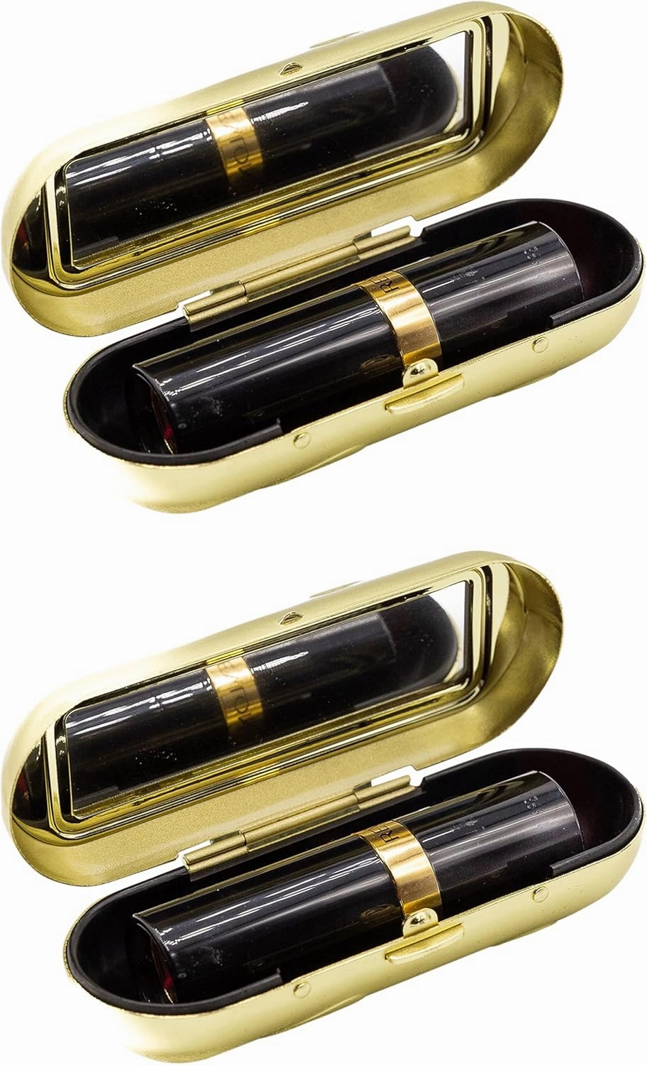 Stephanie Imports Set of 2 Capsule Shaped Lipstick Cases With Glass Mirror (Gold Bands)