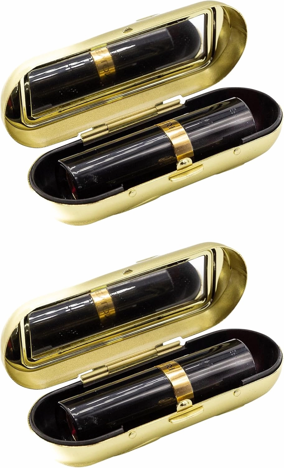 Stephanie Imports Set of 2 Capsule Shaped Lipstick Cases With Glass Mirror (Gold Wave)