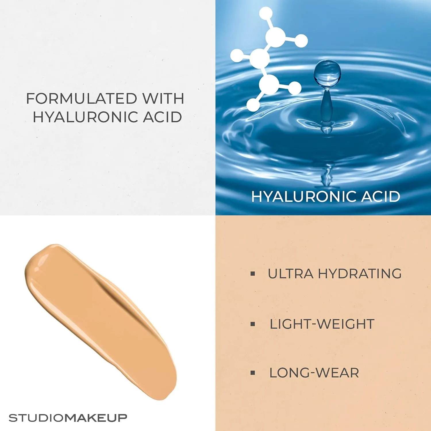 StudioMakeup Flawless Skin Liquid Foundation - 1 fl oz Lightweight Full Coverage Foundation for All Skin Types - Ultra Hydrating for Luminous Finish - Long Wear