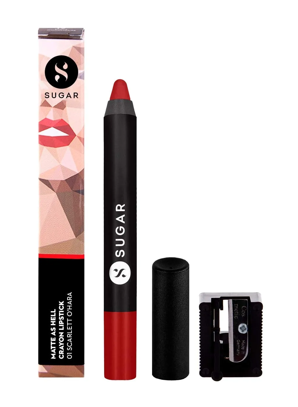 SUGAR Matte as Hell Crayon Lipsticks for Women | Lasts Upto 12hrs | Lip Crayon with Sharpener | 2.8gm - 01 Scarlett O'Hara