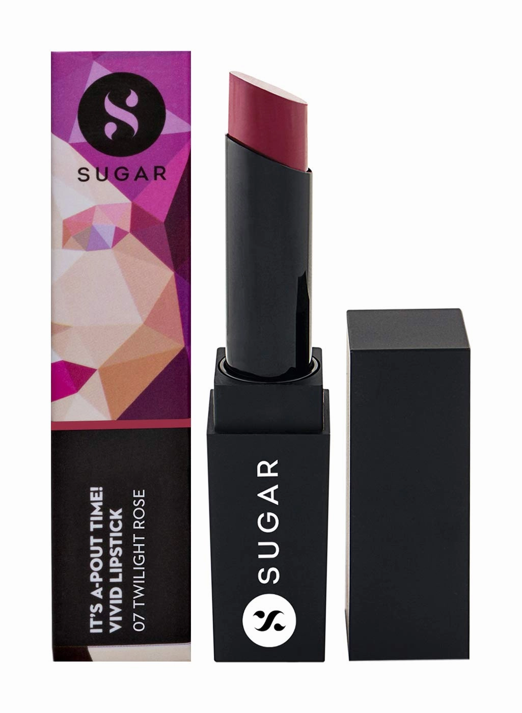SUGAR Cosmetics It's A-Pout Time! Vivid Lipstick, Long Lasting Creamy Matte Lipstick For Fair to Medium Complexions, 07 The Twilight Rose (Rose Pink), 3.5 g