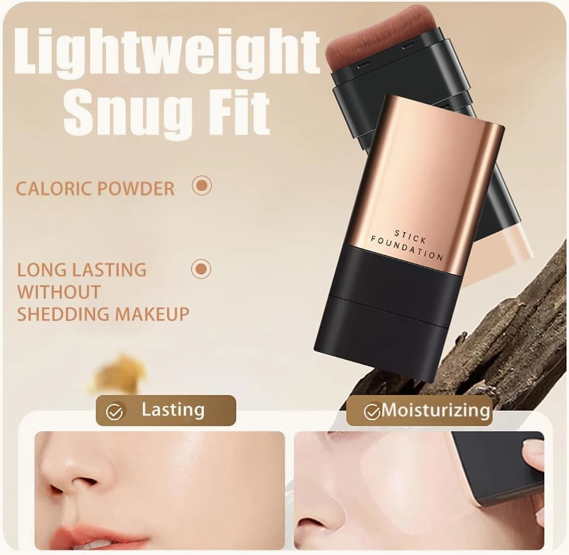 Synthetic Foundation Stick,2 in 1- Luxury Anti-Wrinkle Foudation Stick, Double Head Foundation Make up Stick, Korea Eraser Foundation Stick, Multi-use Foundation Stick Makeup with Brush-2Colors