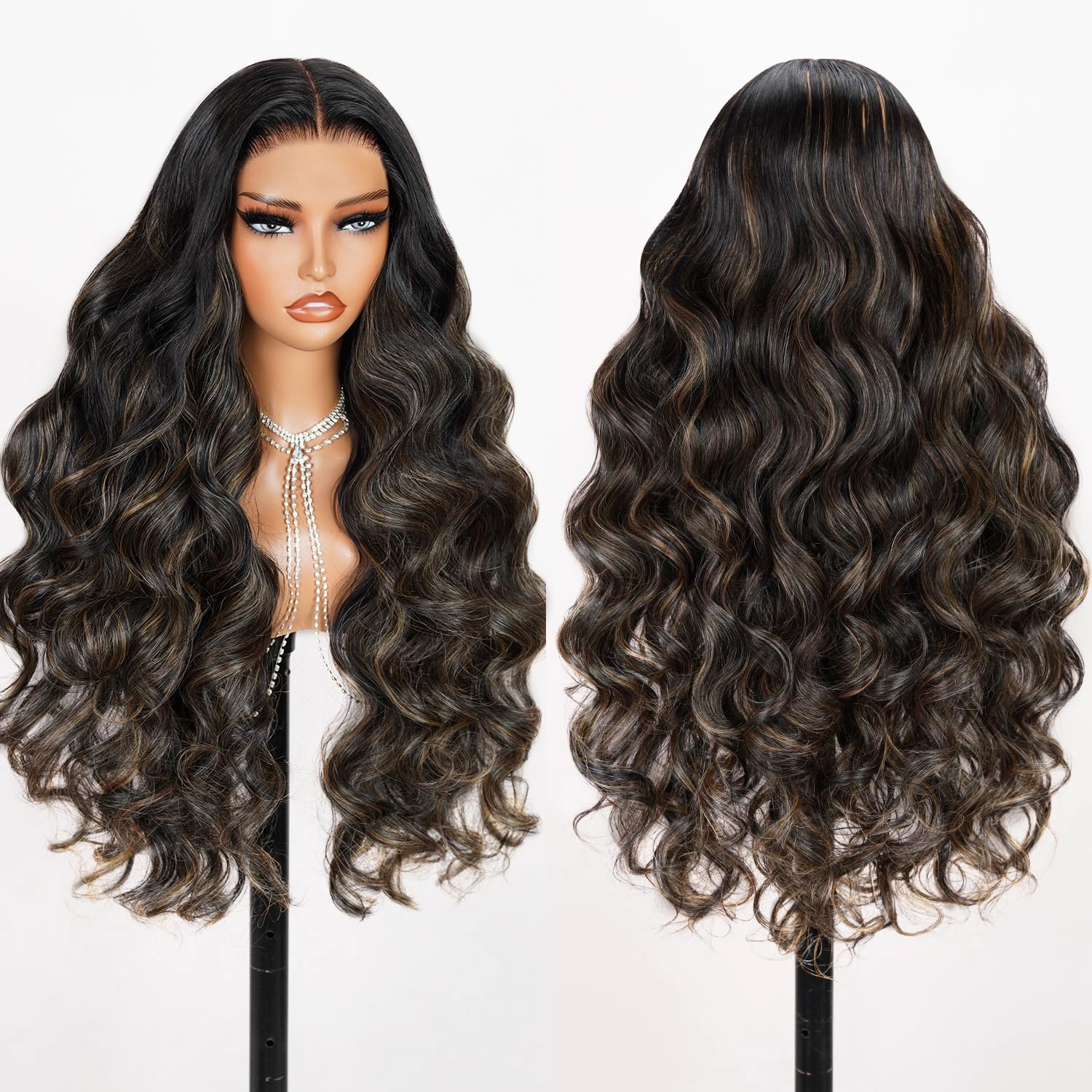 TESLAL Balayage Wear and Go Glueless Wig Pre Cut HD Lace 6X6 Lace Wig 20 Inch 260% Density 1B/27 Highlight Body Wave Human Hair Blend Premium Fiber Wigs By Crafted Technology