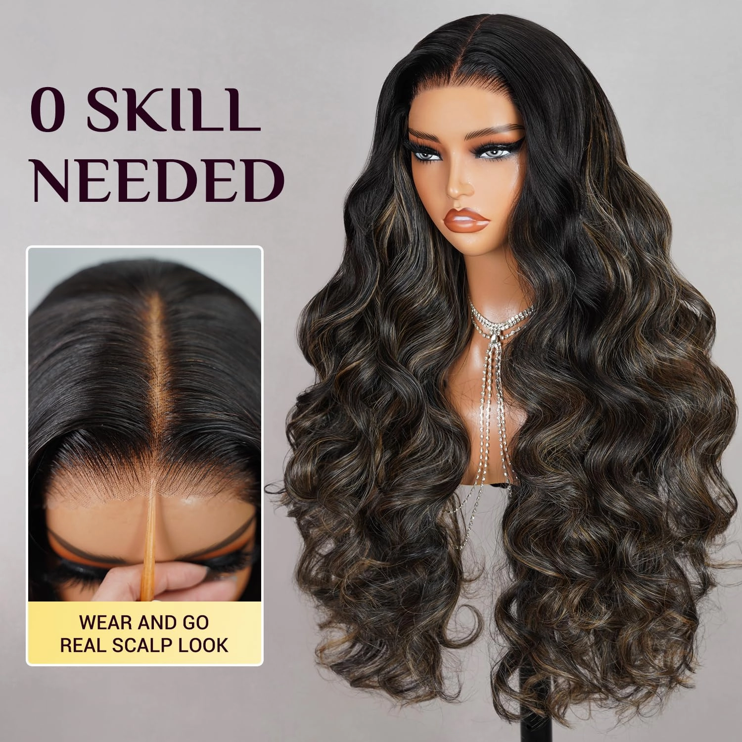 TESLAL Balayage Wear and Go Glueless Wig Pre Cut HD Lace 6X6 Lace Wig 20 Inch 260% Density 1B/27 Highlight Body Wave Human Hair Blend Premium Fiber Wigs By Crafted Technology