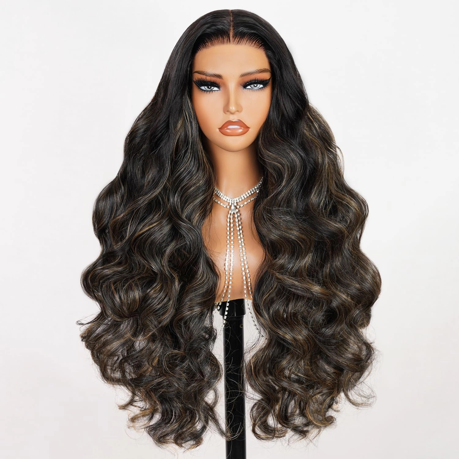 TESLAL Balayage Wear and Go Glueless Wig Pre Cut HD Lace 6X6 Lace Wig 20 Inch 260% Density 1B/27 Highlight Body Wave Human Hair Blend Premium Fiber Wigs By Crafted Technology