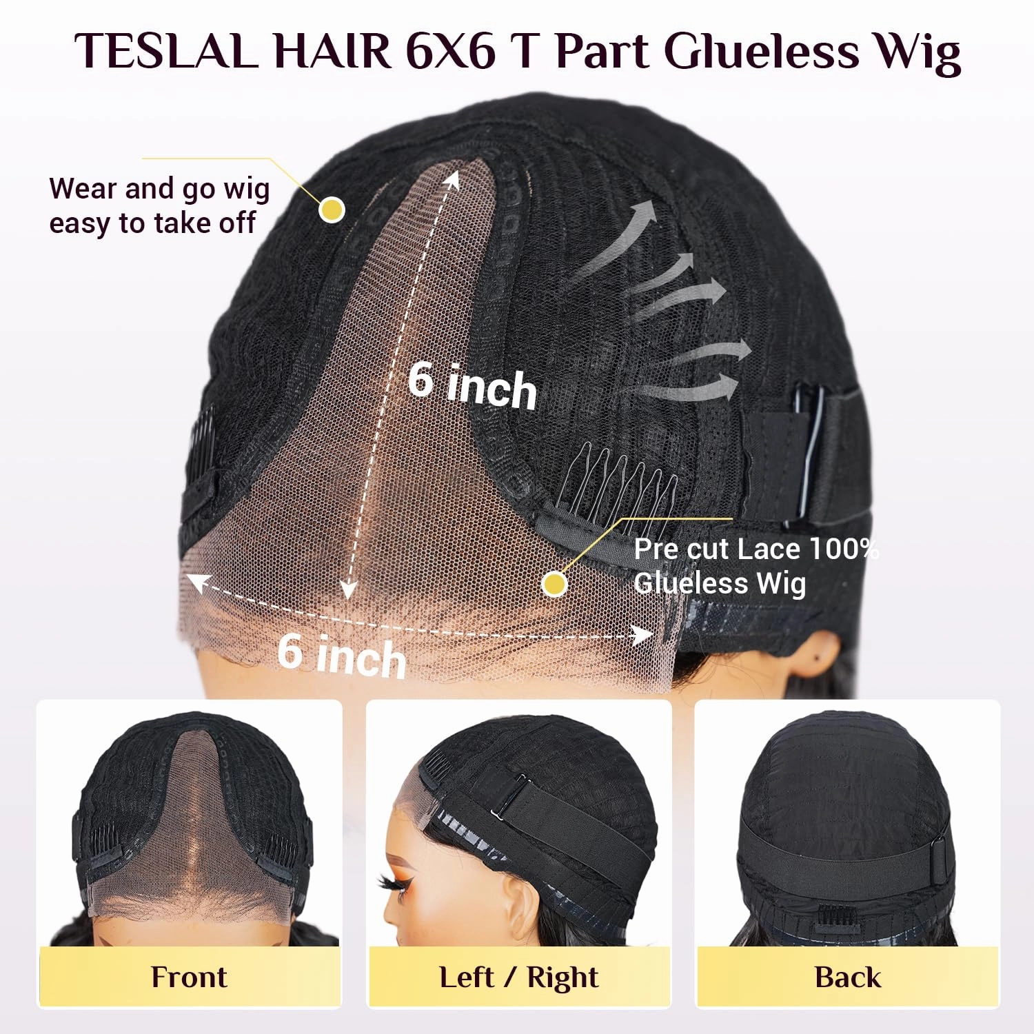TESLAL Balayage Wear and Go Glueless Wig Pre Cut HD Lace 6X6 Lace Wig 20 Inch 260% Density 1B/27 Highlight Body Wave Human Hair Blend Premium Fiber Wigs By Crafted Technology