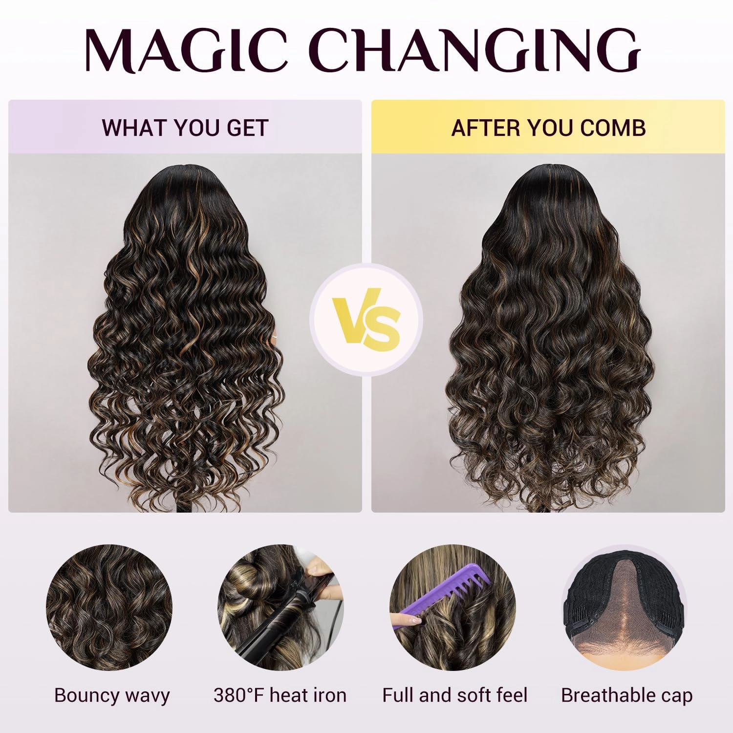 TESLAL Balayage Wear and Go Glueless Wig Pre Cut HD Lace 6X6 Lace Wig 20 Inch 260% Density 1B/27 Highlight Body Wave Human Hair Blend Premium Fiber Wigs By Crafted Technology
