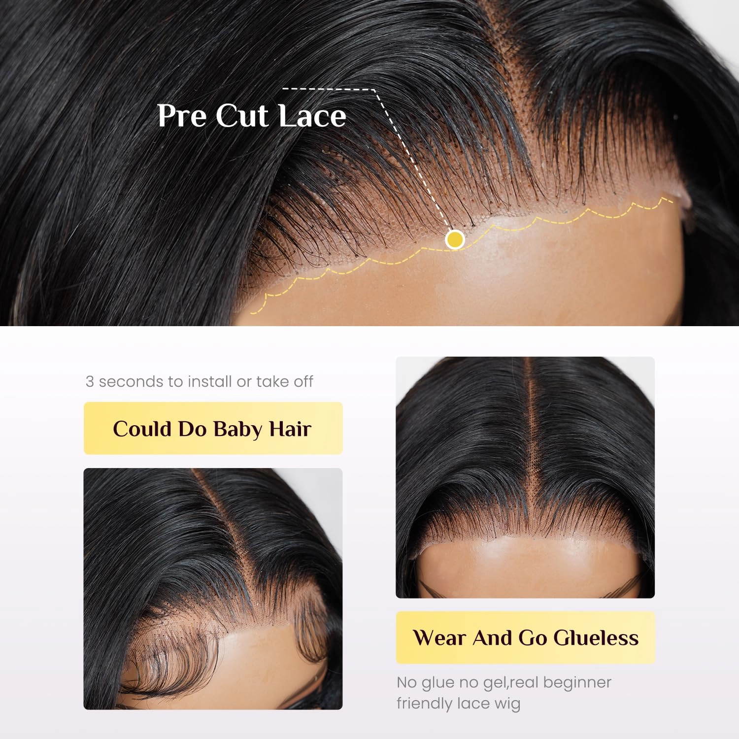 TESLAL Balayage Wear and Go Glueless Wig Pre Cut HD Lace 6X6 Lace Wig 20 Inch 260% Density 1B/27 Highlight Body Wave Human Hair Blend Premium Fiber Wigs By Crafted Technology