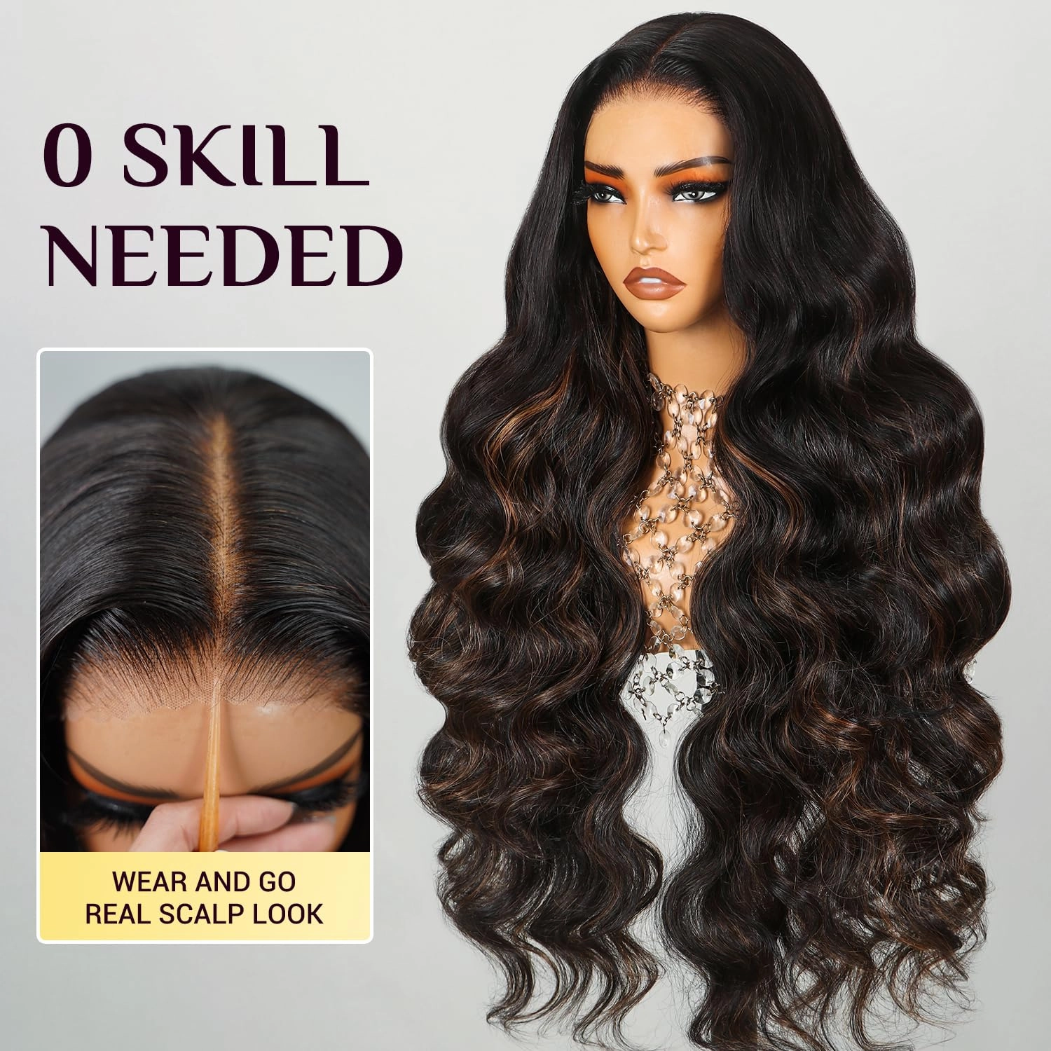 TESLAL P1B/30 Highlight Wear and Go Glueless Pre Cut Lace Body Wave 6X6 HD Lace Wig Premium Fiber Hair and Human Hair Blend Wig By Crafted Technology 260% Density 28 Inch