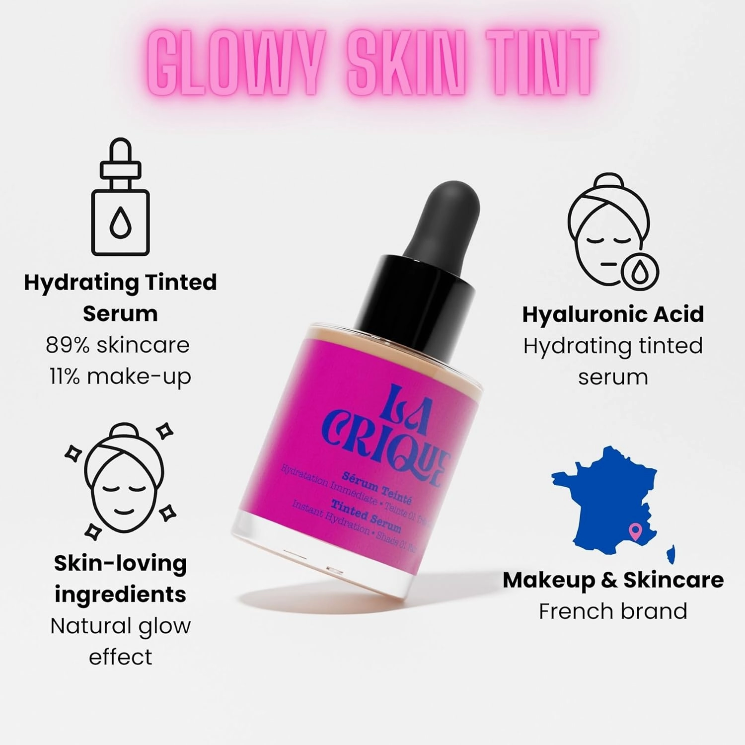 Tinted Serum - Hydrating Face Serum with Hyaluronic Acid - Skin Tint - Lightweight Foundation for Skin Glow - 99% Natural Ingredients - Vegan Makeup & Skincare - 1.0 Fl Oz – 03 Medium