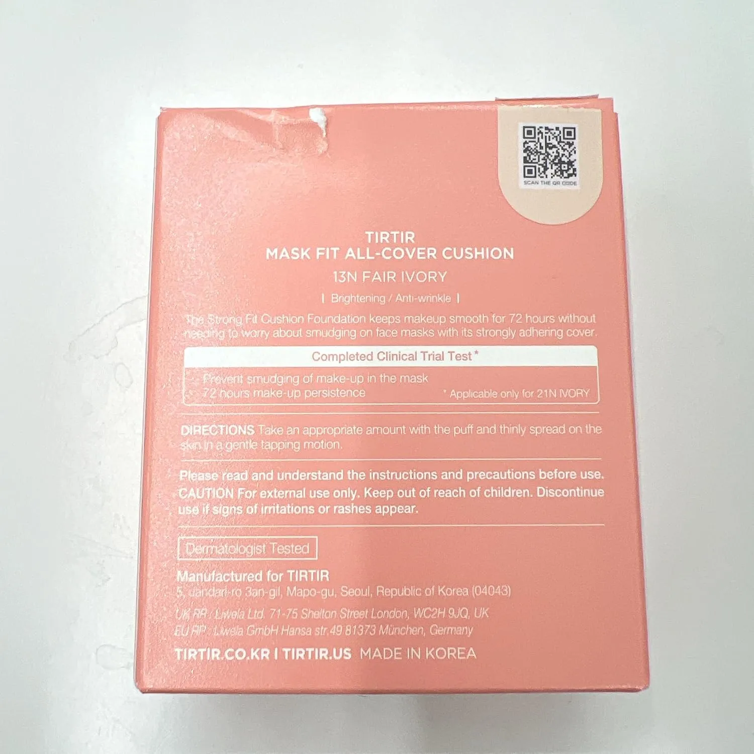 TIRTIR Mask Fit All Cover Pink Cushion Foundation | High coverage, Velvety Matte Finish, Lightweight, Flawless, Corrects Redness, Korean Cushion (#13N Fair Ivory, Full Size, 0.63 Fl Oz)