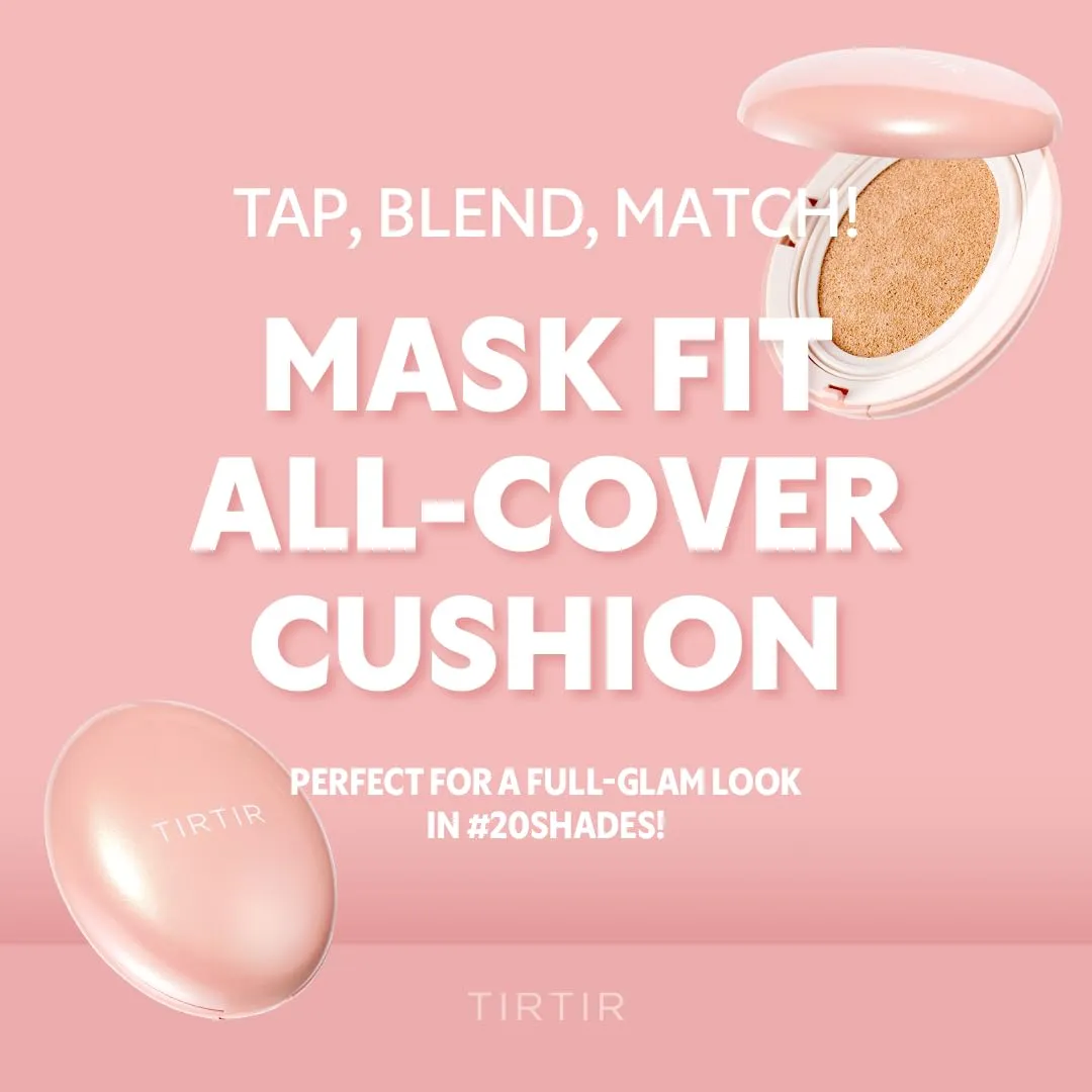 TIRTIR Mask Fit All Cover Pink Cushion Foundation | High coverage, Velvety Matte Finish, Lightweight, Flawless, Corrects Redness, Korean Cushion (#24W Soft Beige, Full Size, 0.63 Fl Oz)