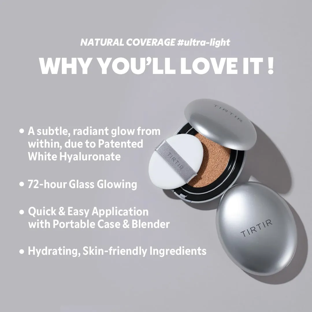 TIRTIR Mask Fit Aura Silver Cushion Foundation | Semi-glow Finish, Natural Coverage, Moisturizing, Lightweight, Korean cushion foundation (#23N Sand, Full Size, 0.63 Fl Oz)