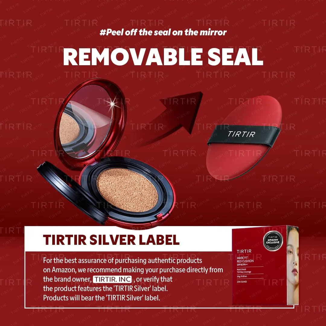 TIRTIR Mask Fit Red Cushion Foundation | Full coverage, Weightless, Skin fit, Satin Glow Finish, Korean Makeup, beauty, Tattoo cover up, Buildable (#17C Porcelain, 0.63 Fl Oz)