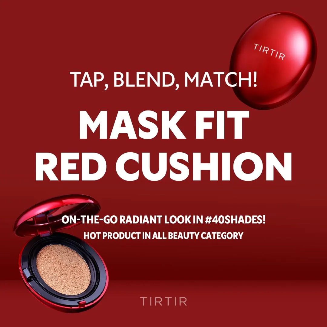 TIRTIR Mask Fit Red Cushion Foundation | Full coverage, Weightless, Skin fit, Satin Glow Finish, Korean Makeup, beauty, Tattoo cover up, Buildable (#17C Porcelain, 0.63 Fl Oz)
