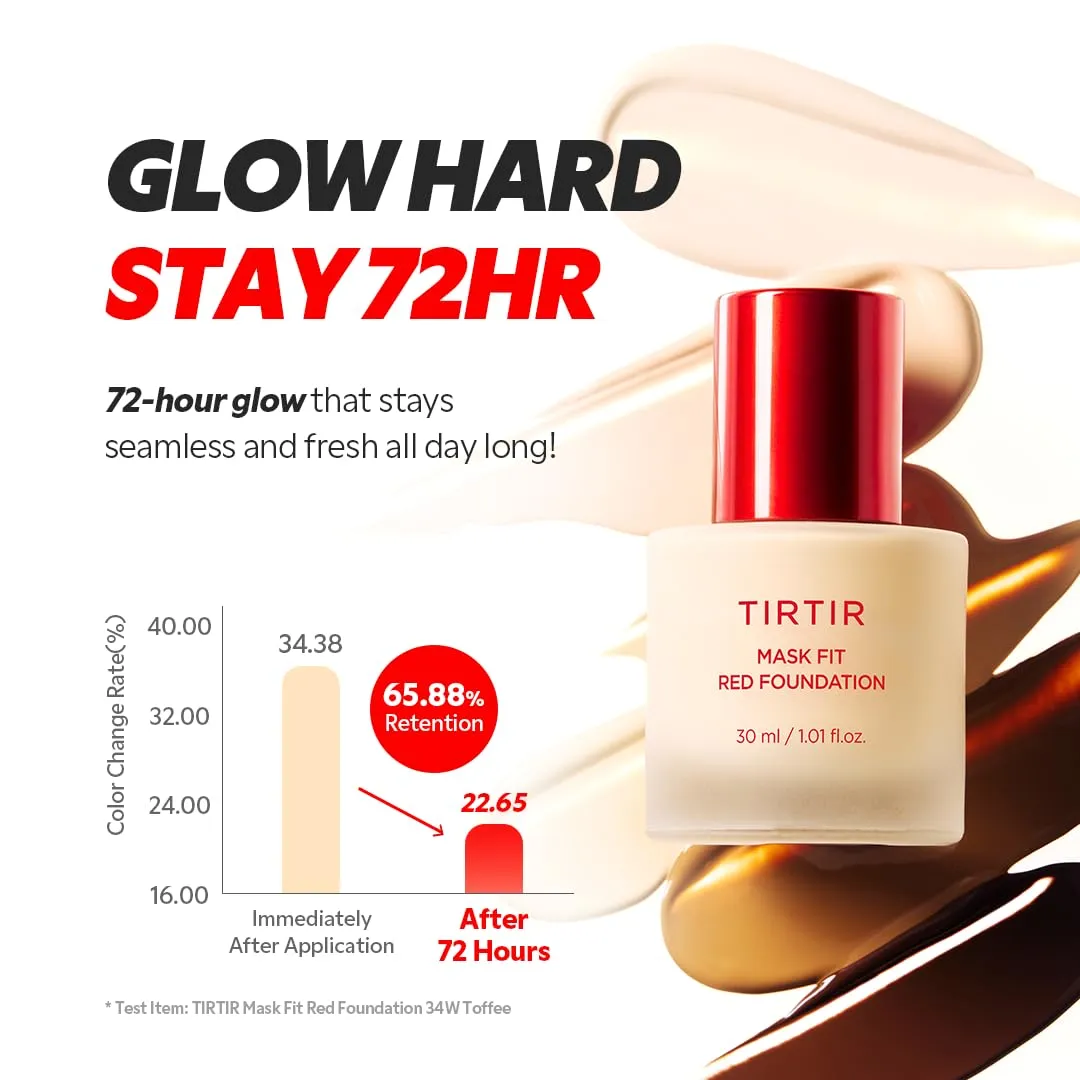TIRTIR Mask Fit Red FoundationㅣLong Lasting Flawless Coverage, Energy Essence, Lightweight, Hydrating, Pore-Blurring, Breathable Satin Finish, Makeup, Radiant Skin, #33C Hazel, 1.01 Fl Oz