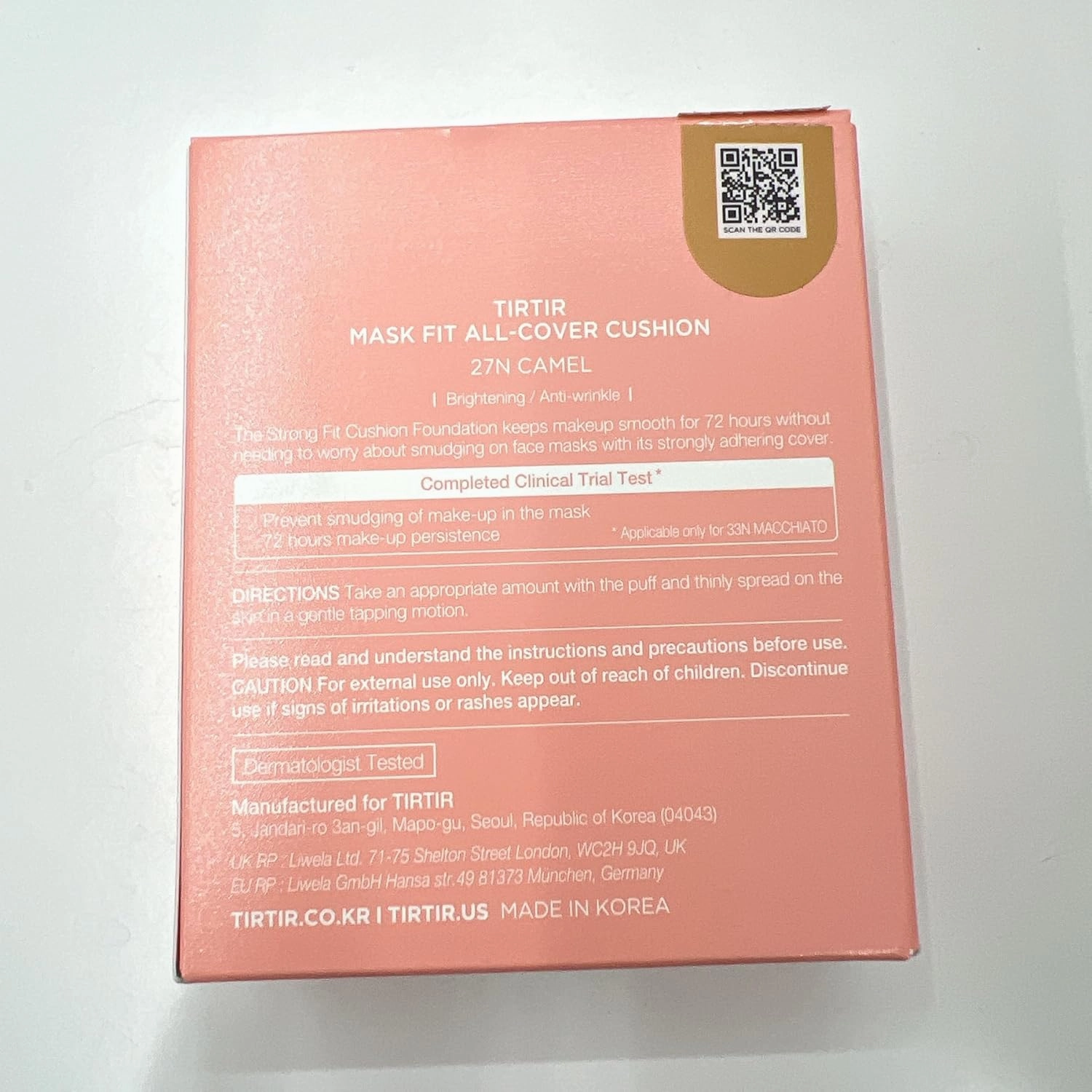 TIRTIR Mask Fit All Cover Pink Cushion Foundation | High coverage, Velvety Matte Finish, Lightweight, Flawless, Corrects Redness, Korean Cushion (#27N Camel, Full Size, 0.63 Fl Oz)