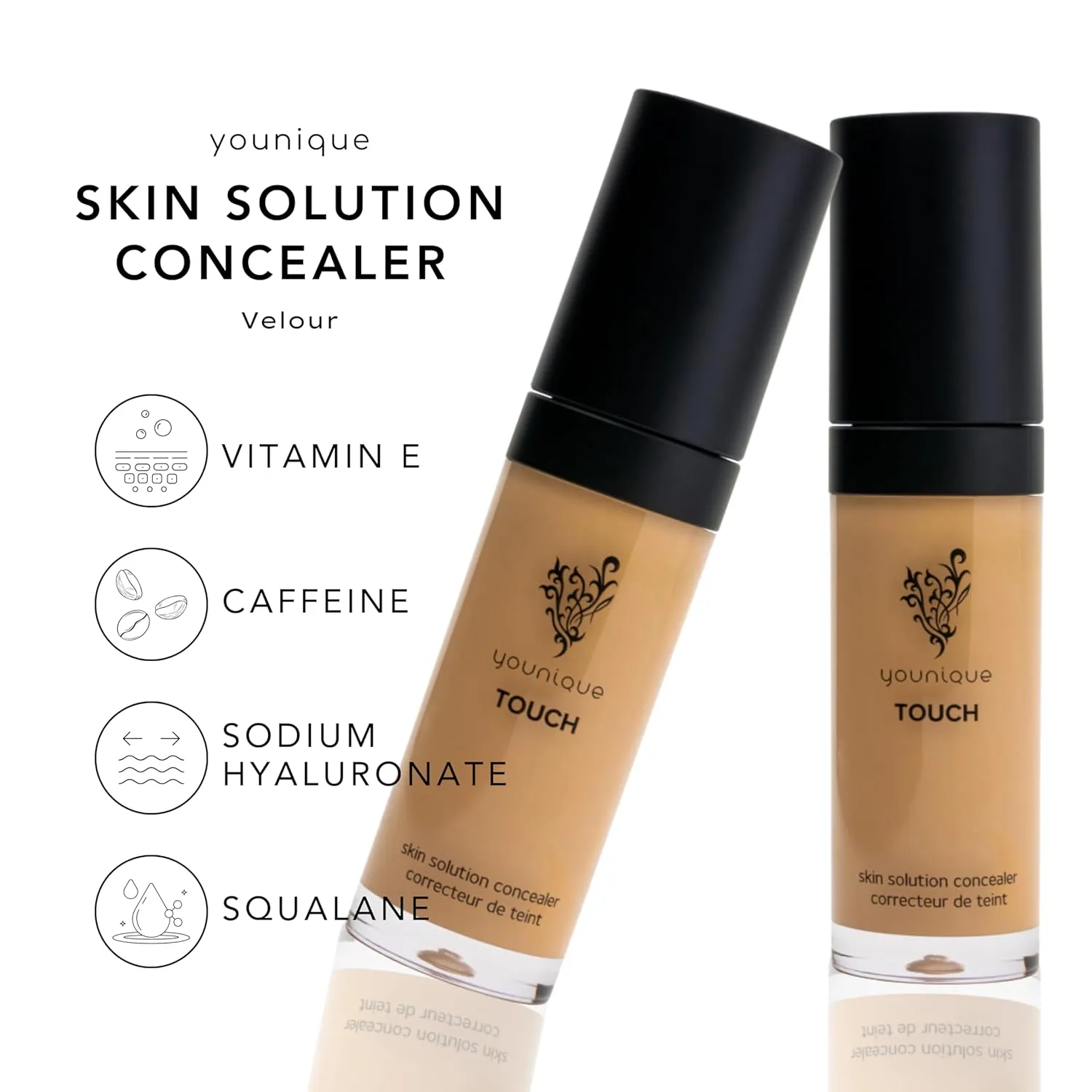 TOUCH Skin Solution Concealer | Velour | Full-Coverage & Long-Lasting Wear | Nourishing Formula with Caffeine, Vitamin E & Hyaluronic Acid | Seamless Matte Finish