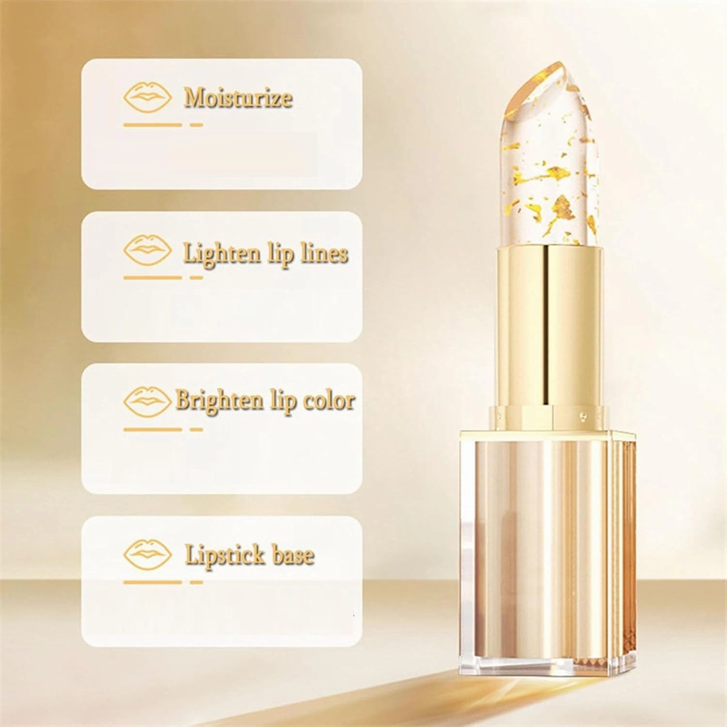 Transferproof Color Changing Lipstick, Gold Crystal Color Changing Lipstick, Gold Foil for Women Long 24 Hours, Moisturizing Glossy Shine Lip Gloss (1pcs, A)