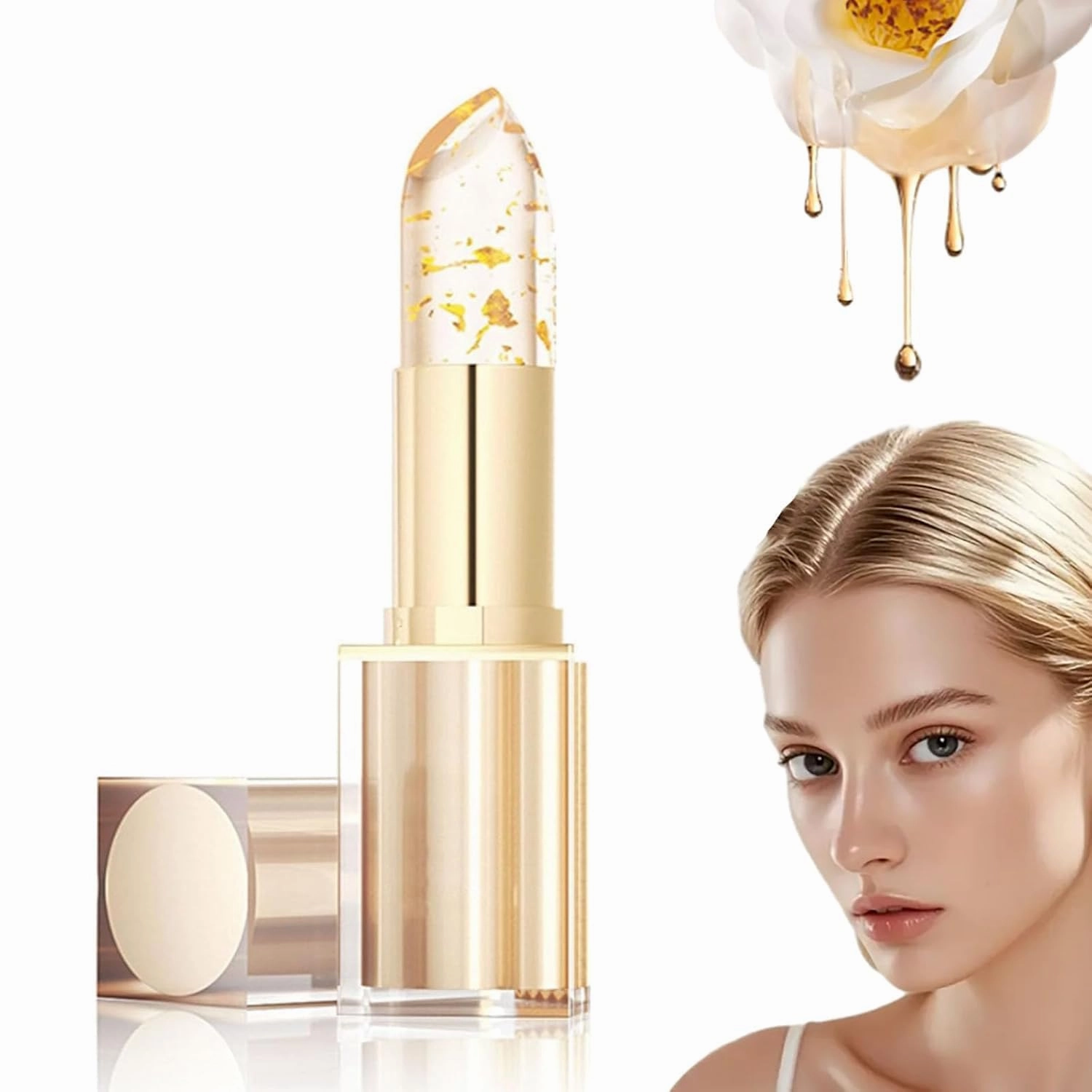 Transferproof Color Changing Lipstick,Gold Foil Flower Color Changing Lipstick,Ph Moisturizing Glossy Shine Lip Gloss Long Lasting.Deep Nourishment (1PCS, General)