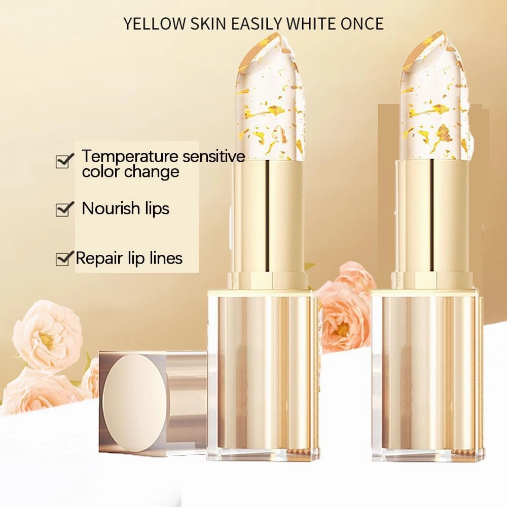 Transferproof Color Changing Lipstick,Gold Foil Flower Color Changing Lipstick,Ph Moisturizing Glossy Shine Lip Gloss Long Lasting.Deep Nourishment (1PCS, General)