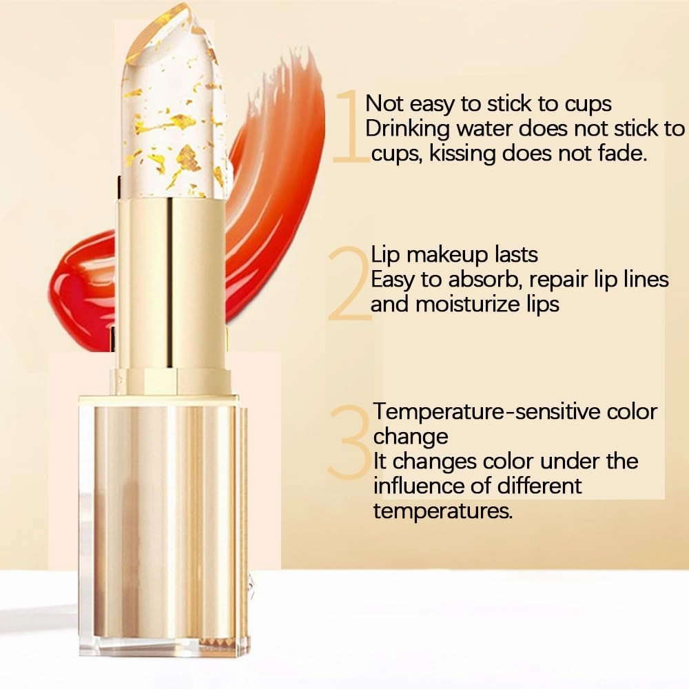 Transferproof Color Changing Lipstick,Gold Foil Flower Color Changing Lipstick,Ph Moisturizing Glossy Shine Lip Gloss Long Lasting.Deep Nourishment (1PCS, General)
