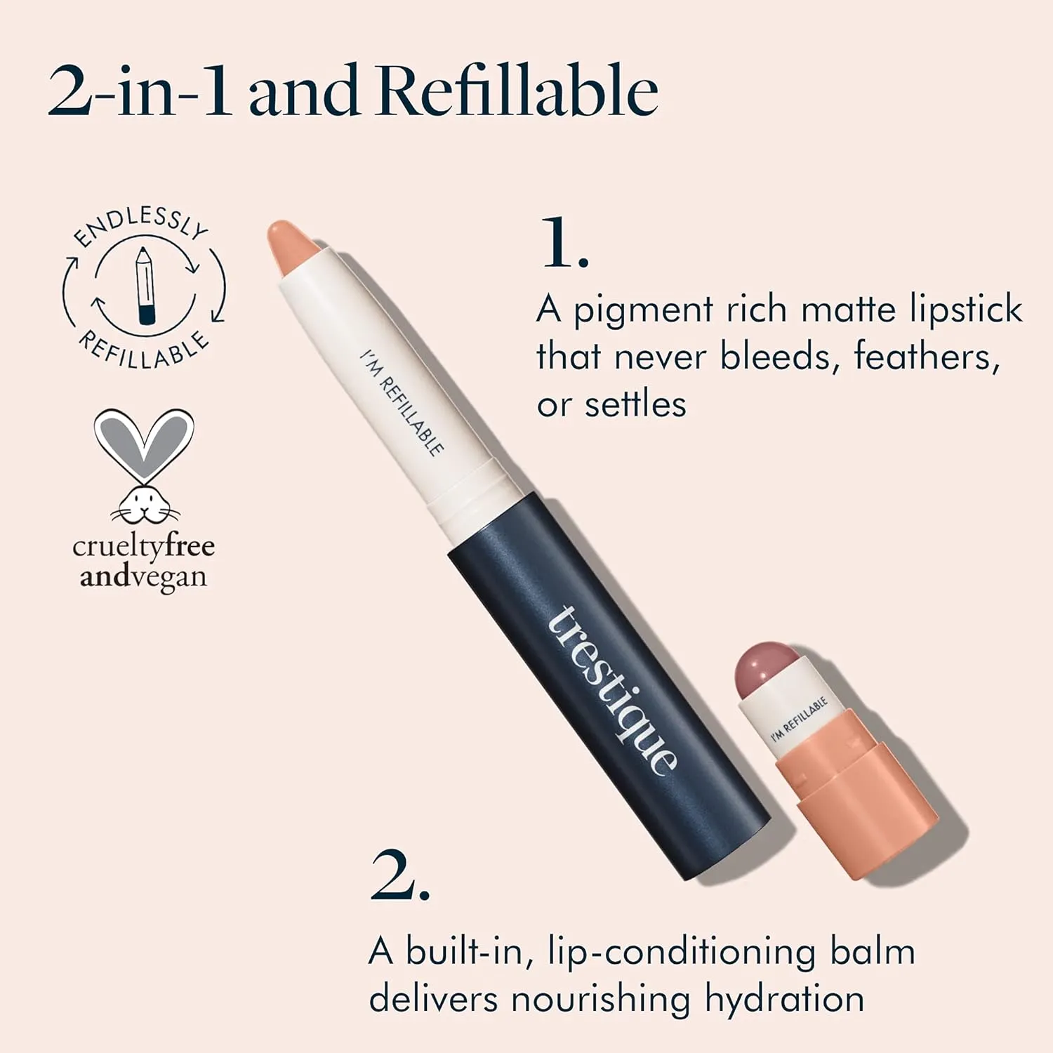 TRE'STIQUE Matte Lip Crayon, Matte Lipstick With Built-in Lip Gloss Balm, 2-in-1 Lip Liner Set With Lip Crayon and Lip Balm, Lipstick and Lip Gloss Kit (Florence Fig Refillable)