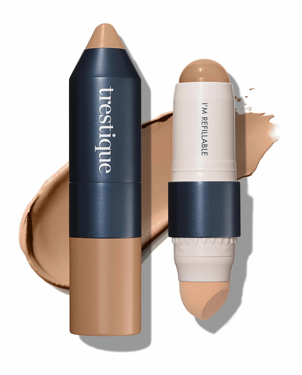 Trestique Foundation Stick - Refillable Face Stick With Built-In Sponge, Clean Beauty Medium Coverage, Sustainable Makeup
