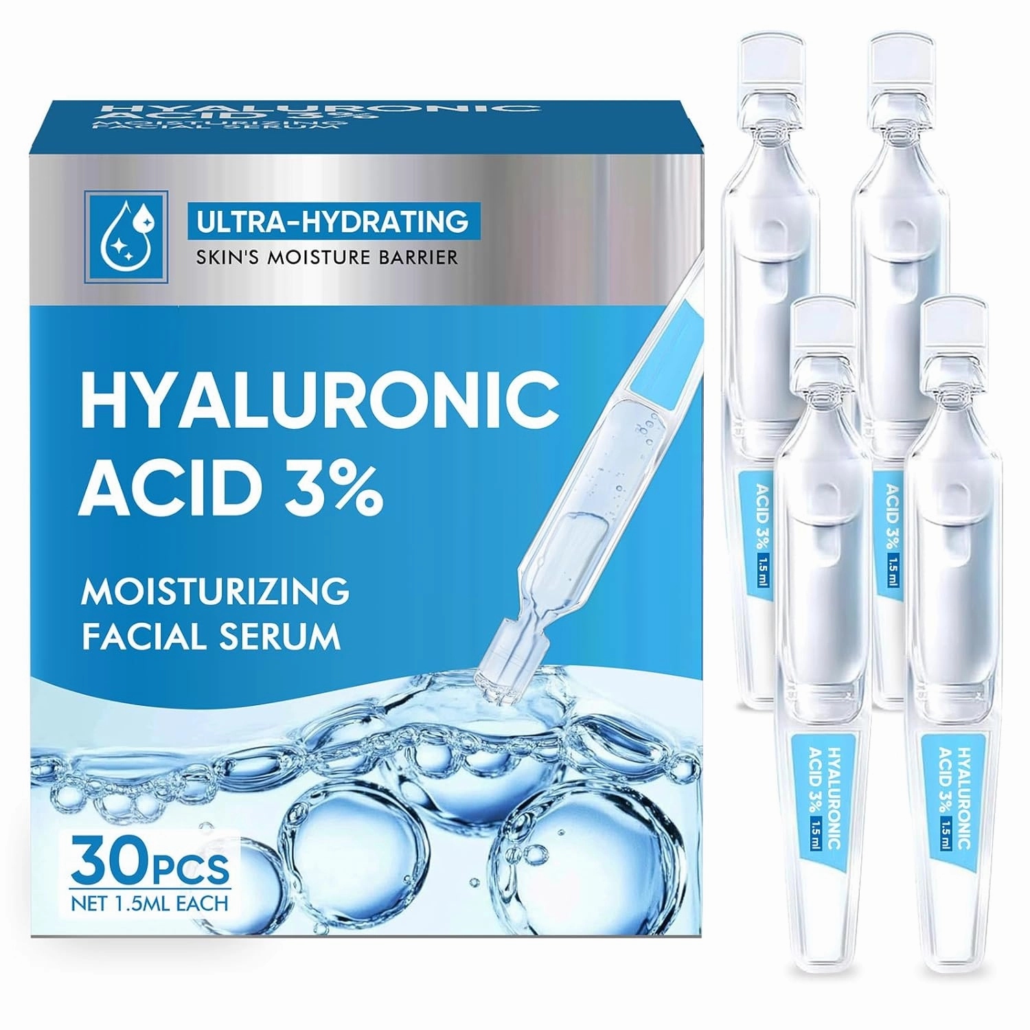 UltraHydrating Serum,3% Hyaluronic Acid Smoother Skin,Pre-makeup SkinCare,Anti-Aging serum for face, Single-Use Vials Skincare