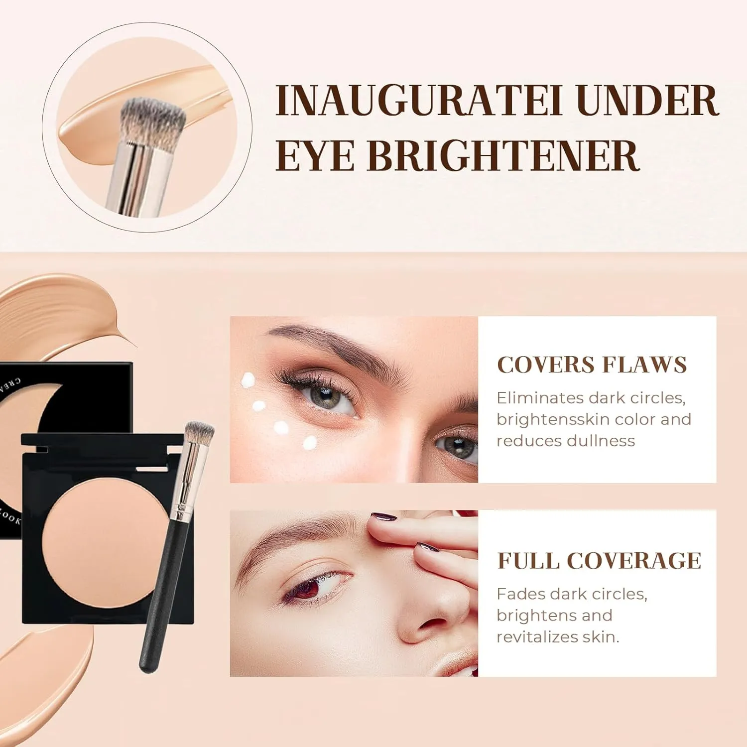 Under Eye Brightener, 2025 New Eye Brightener Conceal & Brighten Dark Circles Moisturizing and Waterproof, Moisturizing Foundation Eye Concealer for Dark Circles (Lvory, M)