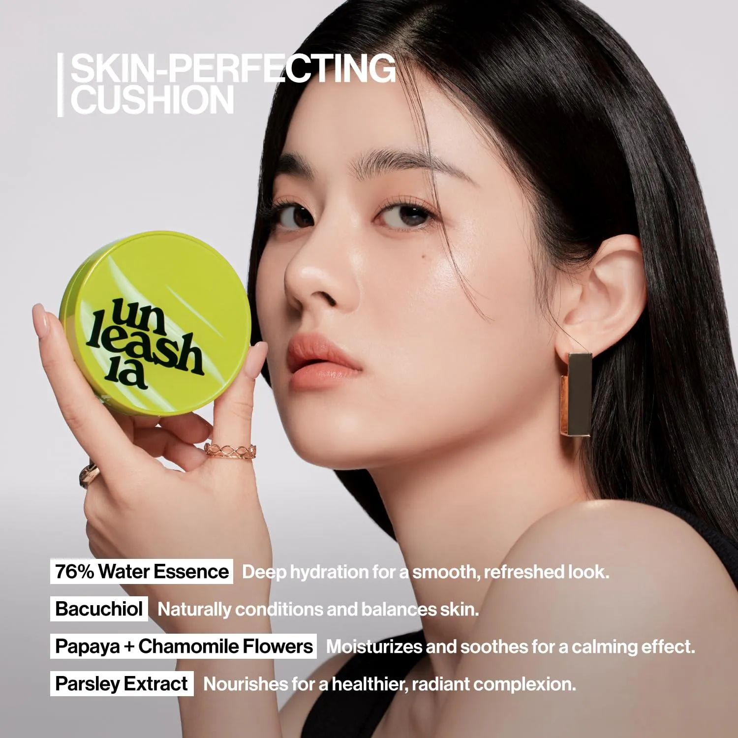 UNLEASHIA Foundation Makeup Healthy-Green Cushion - 15g, SPF 30 PA  , Lightweight Buildable Coverage, Vegan, Natural Satin Finish(27W)