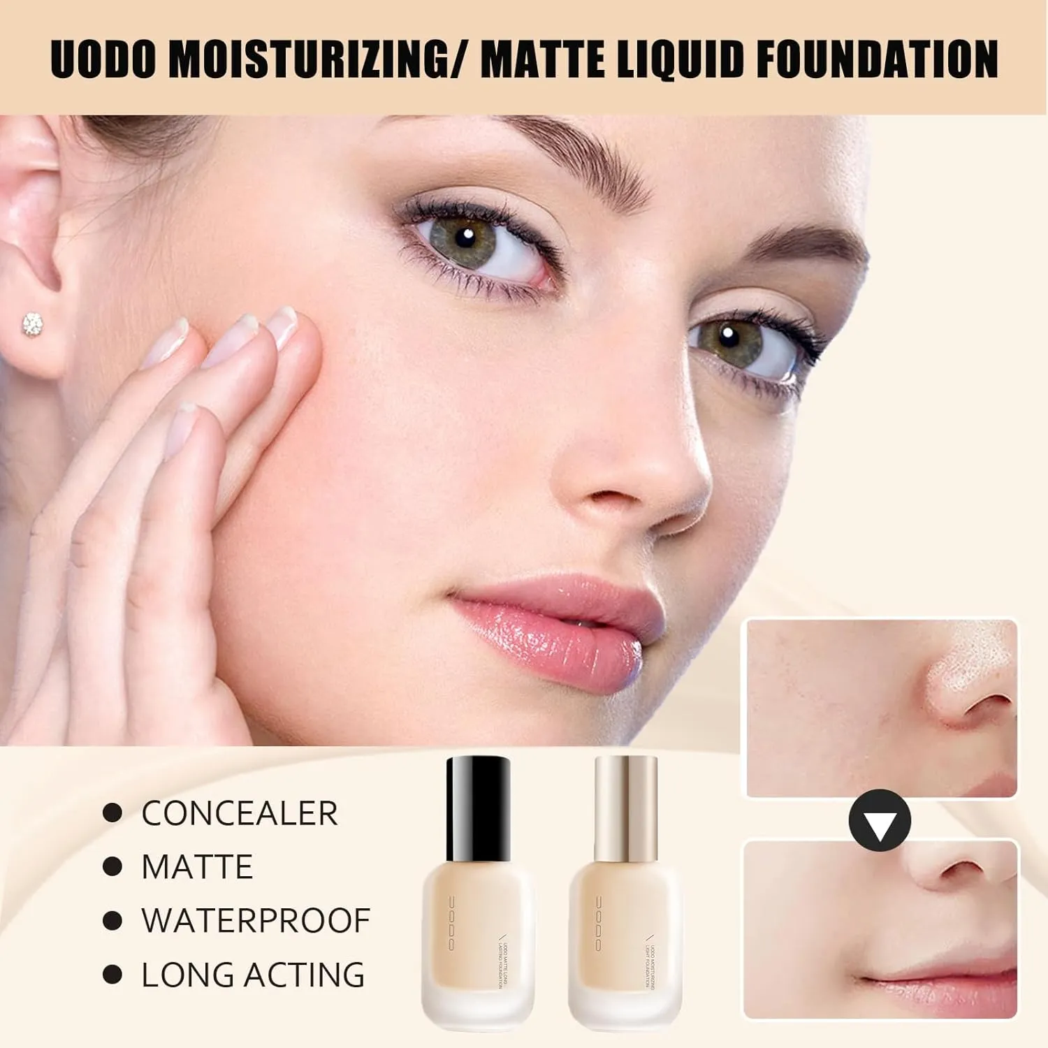 UODO Liquid Foundation - UODO Moisturizing Light Foundation/UODO Matte Long Lasting Foundation, UODO Foundation, Invisible Foundation Makeup Uodo, Uodo Maquillaje (Matte C01 White)