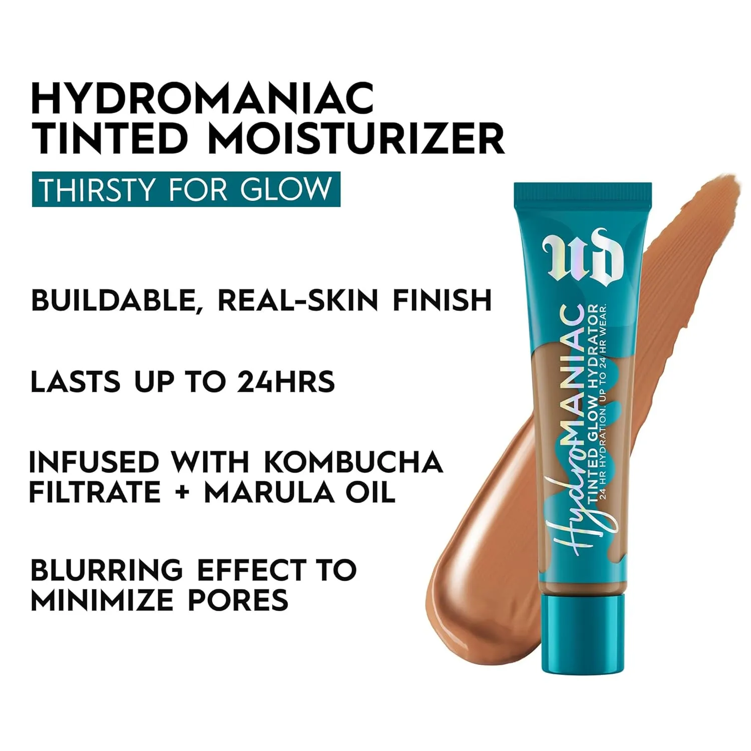 Urban Decay Hydromaniac Dewy Foundation, Hydrating Tinted Moisturizer for Dry Skin, Buildable Medium Coverage, with Kombucha Filtrate & Marula Oil, Non-comedogenic, Vegan, Cruelty-free - 1.1 fl oz