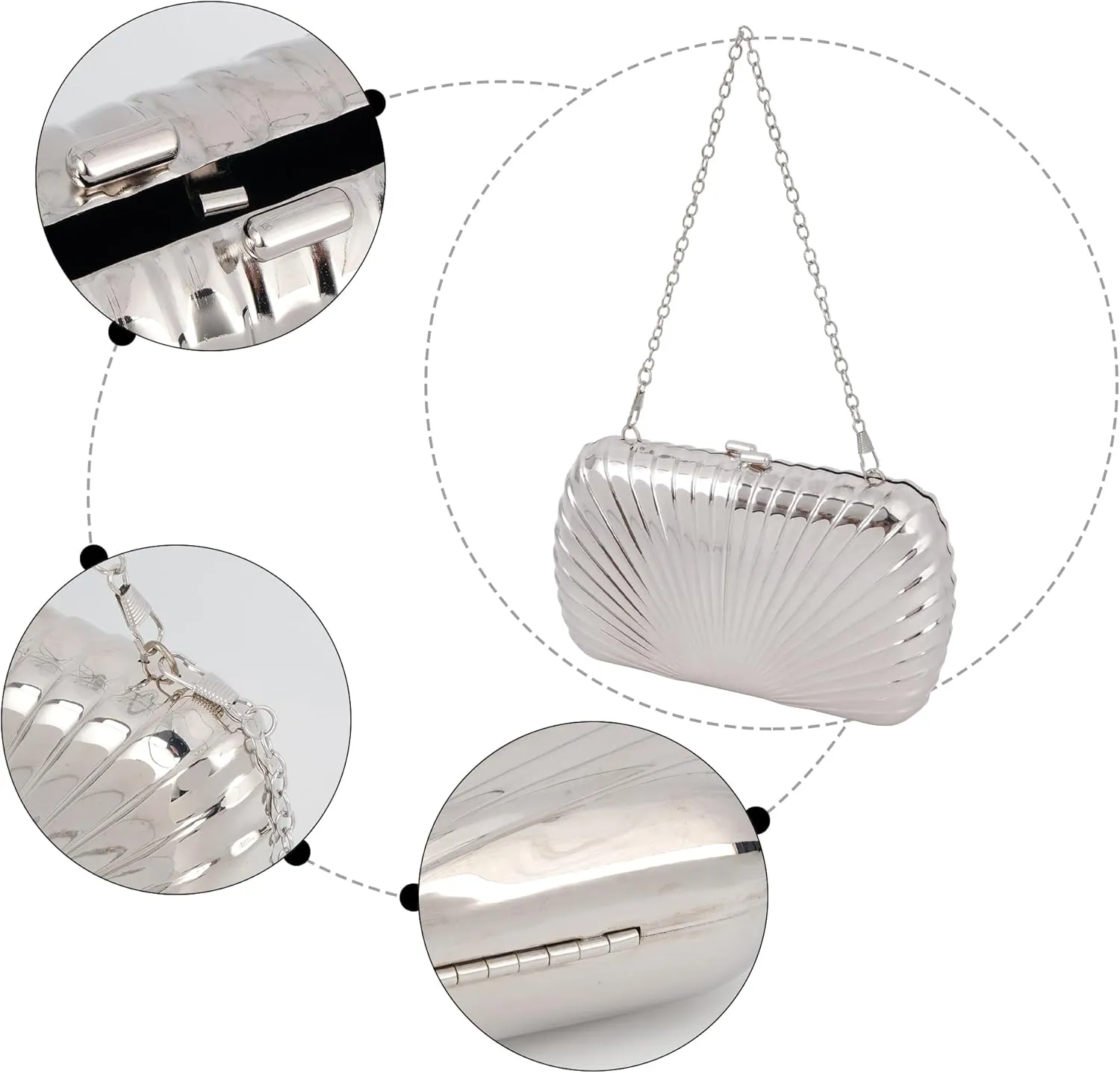 Van Caro Womens Metal Clutch Geometric Evening Handbag Diamond Chain Purse