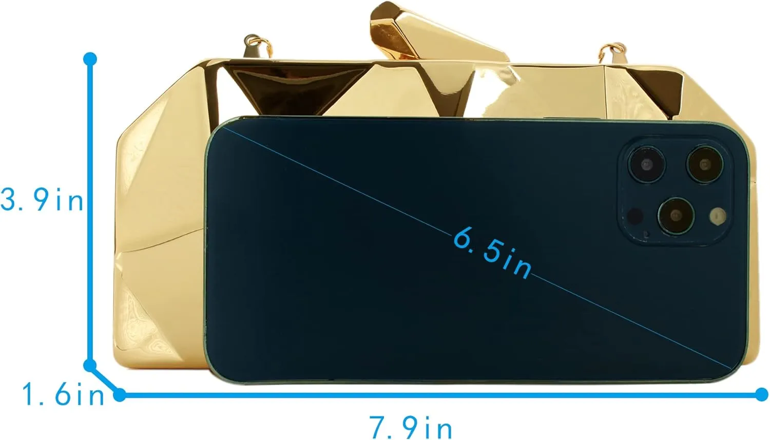 Van Caro Womens Metal Clutch Geometric Evening Handbag Diamond Chain Purse
