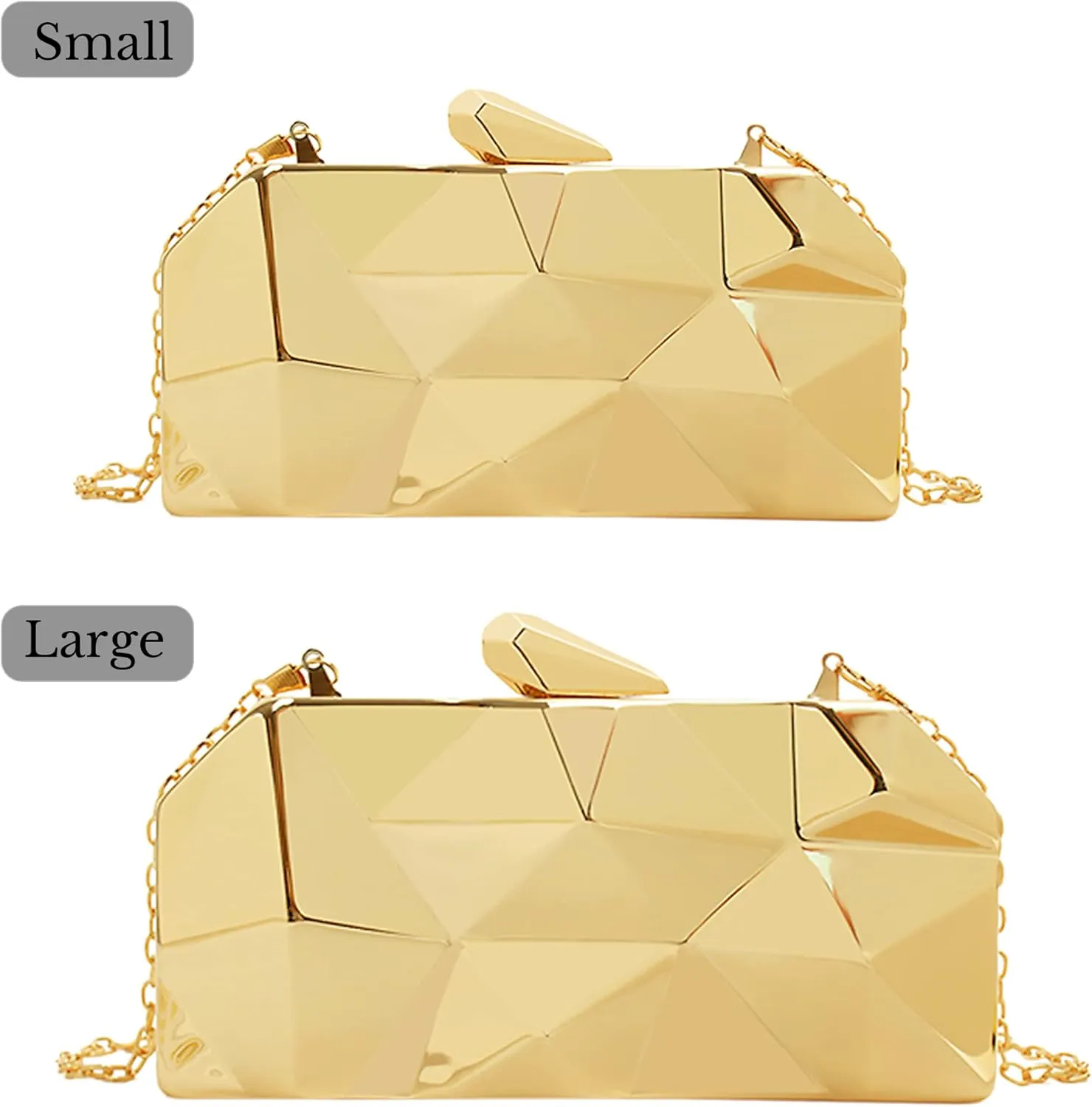 Van Caro Womens Metal Clutch Geometric Evening Handbag Diamond Chain Purse