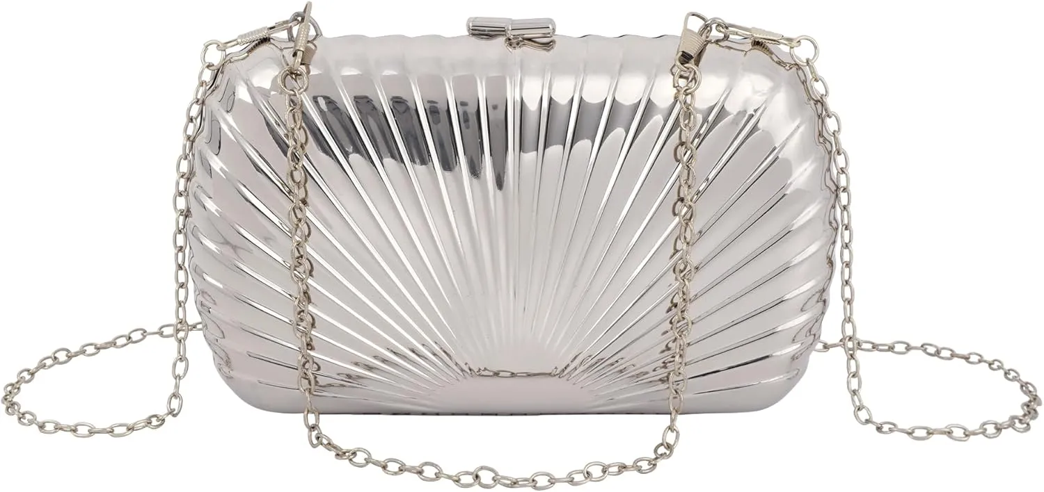 Van Caro Womens Metal Clutch Geometric Evening Handbag Diamond Chain Purse