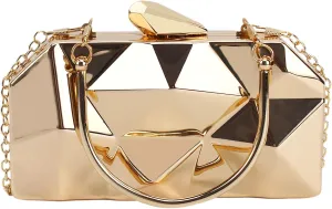 Van Caro Womens Metal Clutch Geometric Evening Handbag Diamond Chain Purse