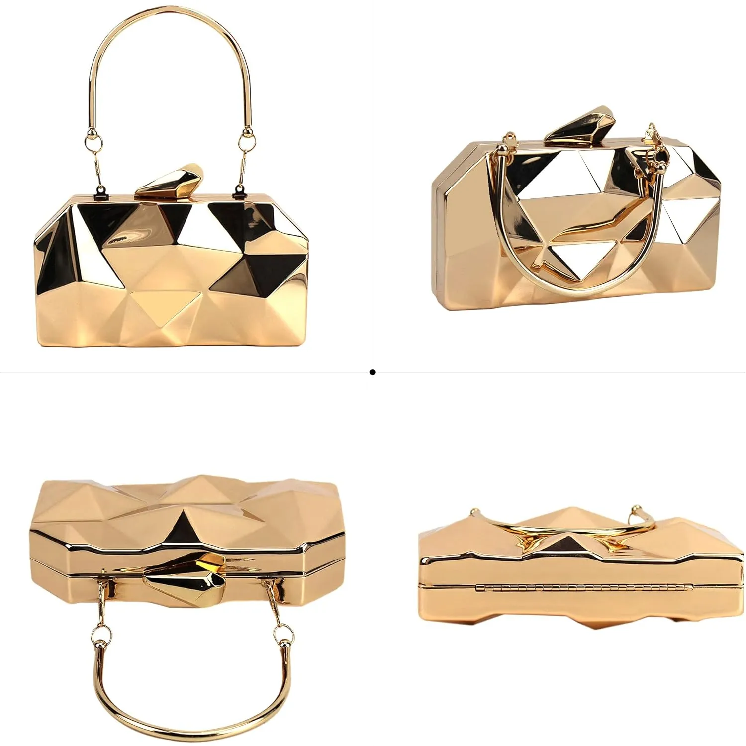 Van Caro Womens Metal Clutch Geometric Evening Handbag Diamond Chain Purse