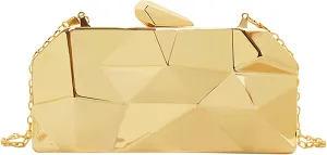 Van Caro Womens Metal Clutch Geometric Evening Handbag Diamond Chain Purse