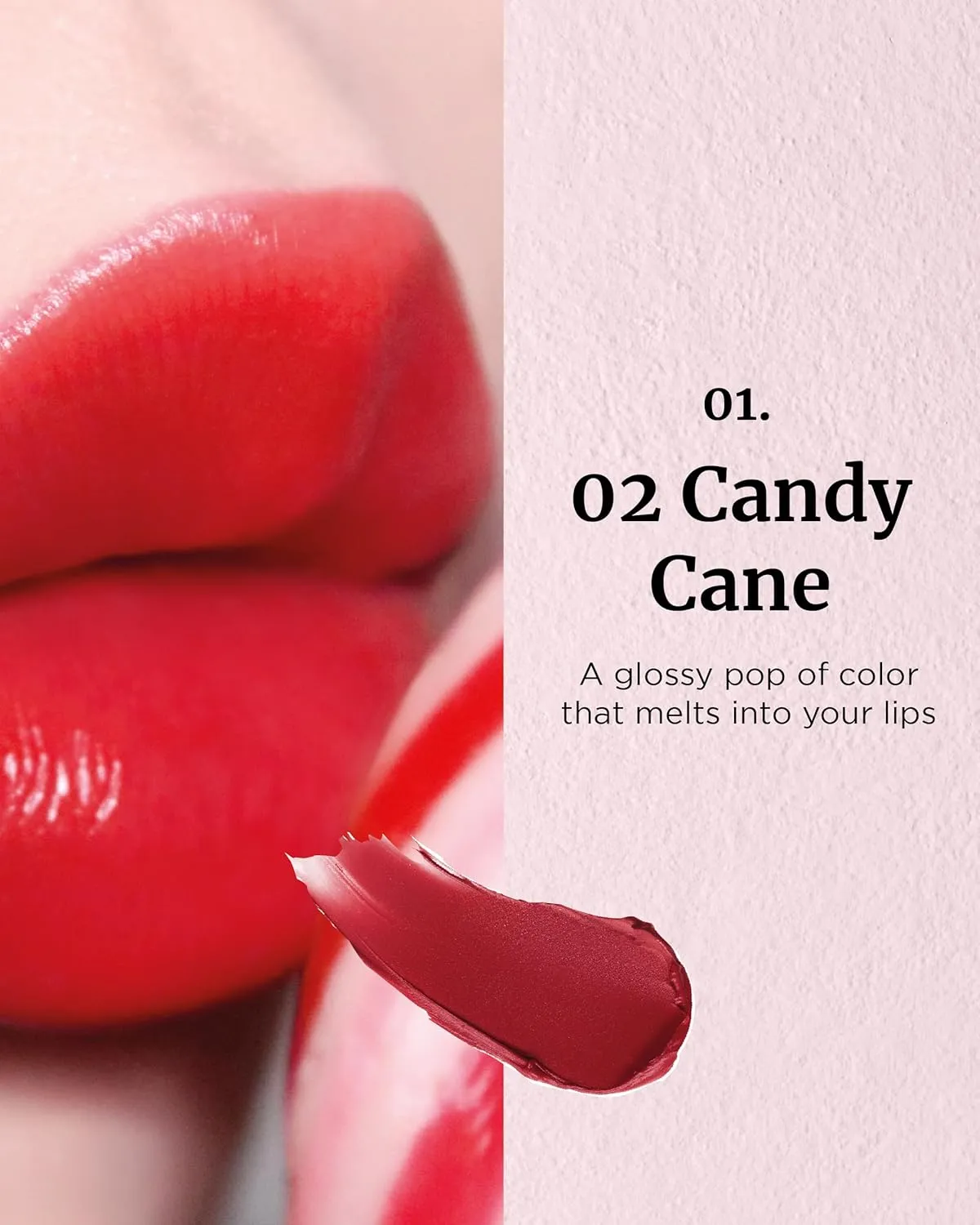 VDL Lip Stain Melted Shine Lipstick 02, Candy Cane - Long-Lasting Glossy Color for Luscious Lips. High Shine Finish, Non-Sticky (0.09 oz) | Korean Makeup