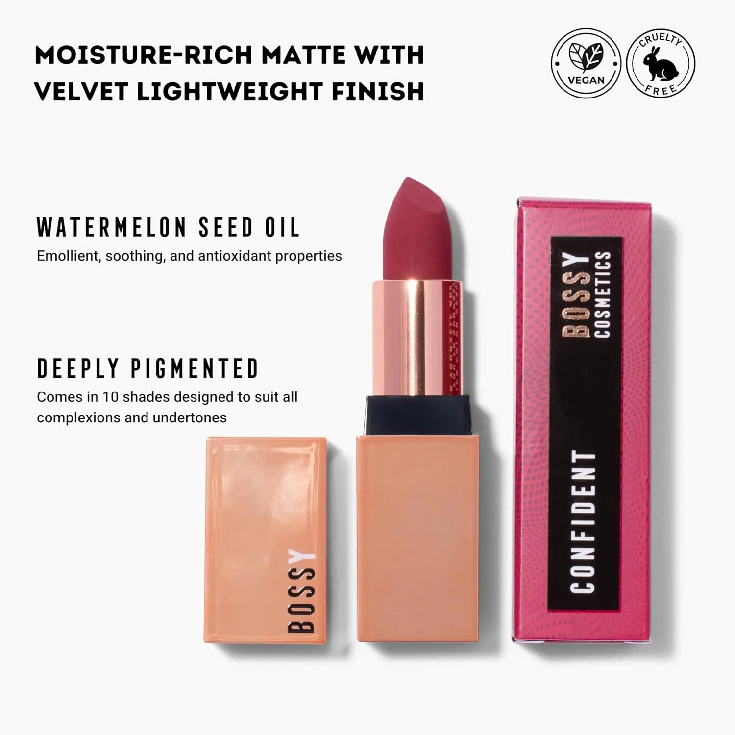 Vegan Lipstick Matte, Long Lasting, Hydrating Lip Stick with Vitamin E and Watermelon Seed Oil, Paraben and Cruelty Free (Confident - Plum Color)