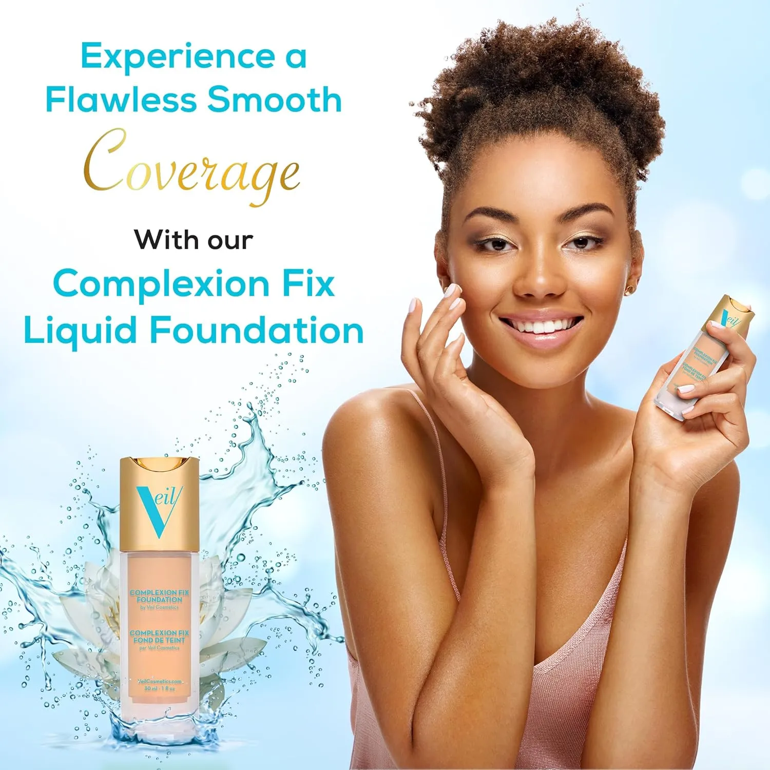 Veil Cosmetics Complexion Fix Liquid Foundation – Hydrating Buildable Coverage – Water-Resistant, Hypoallergenic, Oil-Free, Cruelty-Free & Vegan – Lightweight & Brightening (4N Tan Neural)