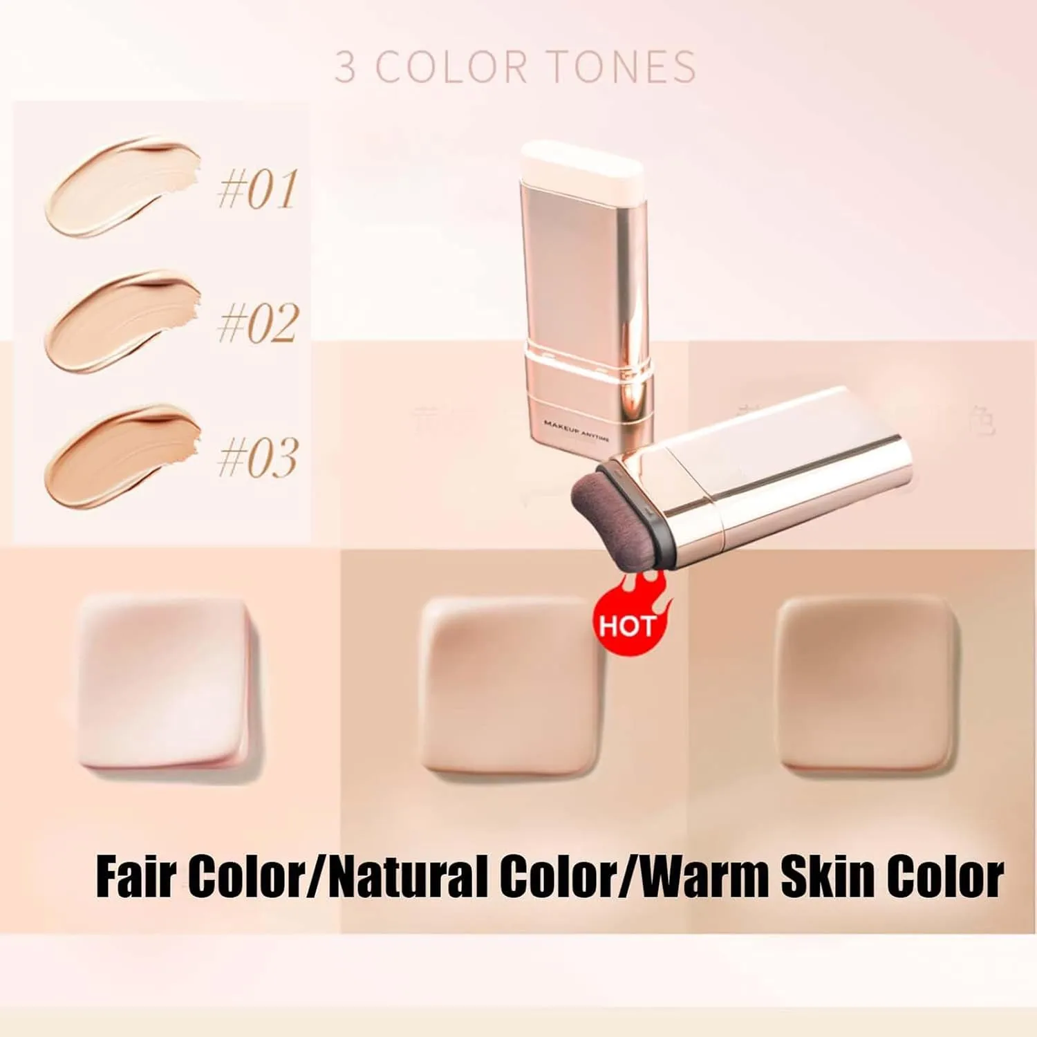 Vivien Beauty Foundation Stick, Vivien Beauty 2 in 1 Foundation Stick, Serum Boosted Skin Tint Balm with Brush, Brightens, Hydrates, Natural Finish Makeup (Natural color, 1 Fl Oz (Pack of 1))