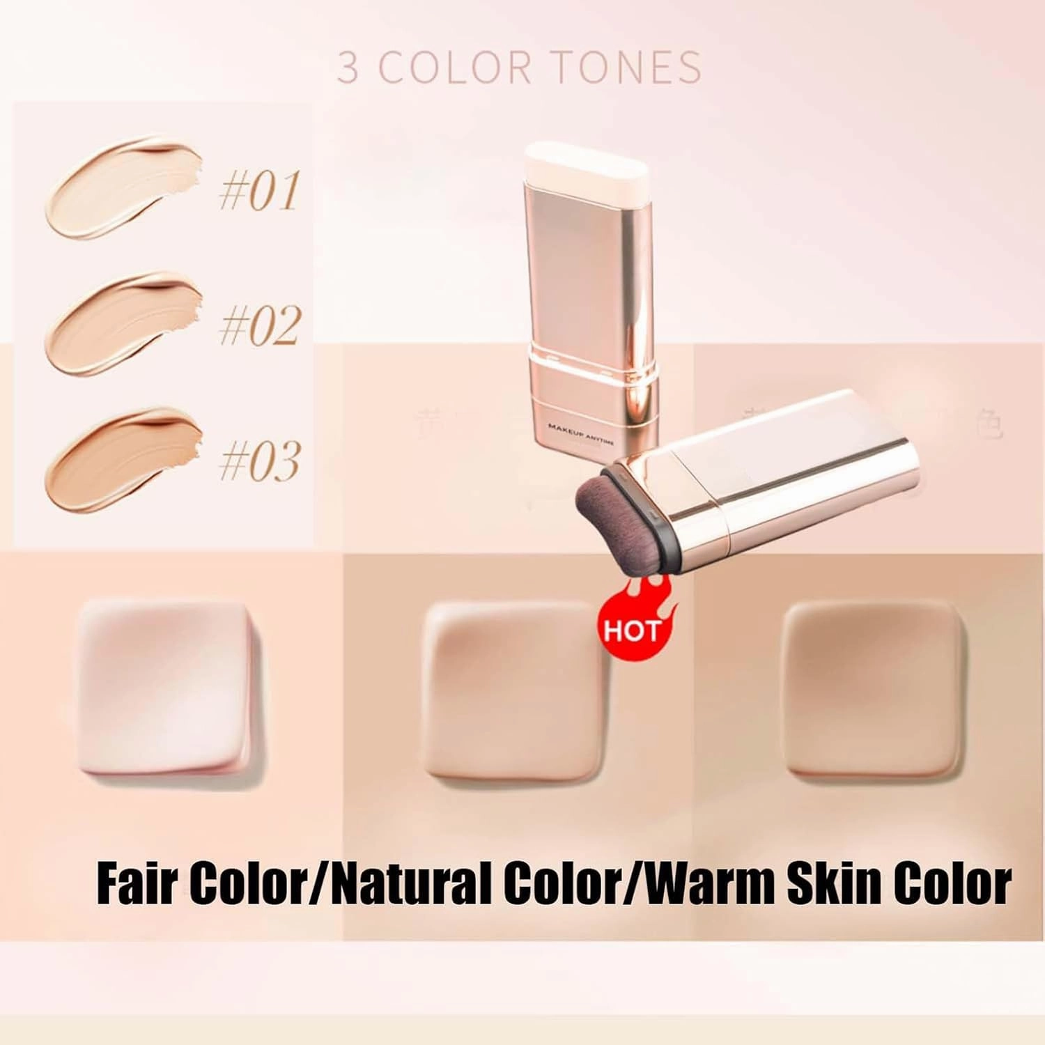 Vivien Beauty Foundation Stick, Vivien Beauty 2 in 1 Foundation Stick, Serum Boosted Skin Tint Balm with Brush, Brightens, Hydrates, Natural Finish Makeup (Skin color, 1 Fl Oz (Pack of 1))