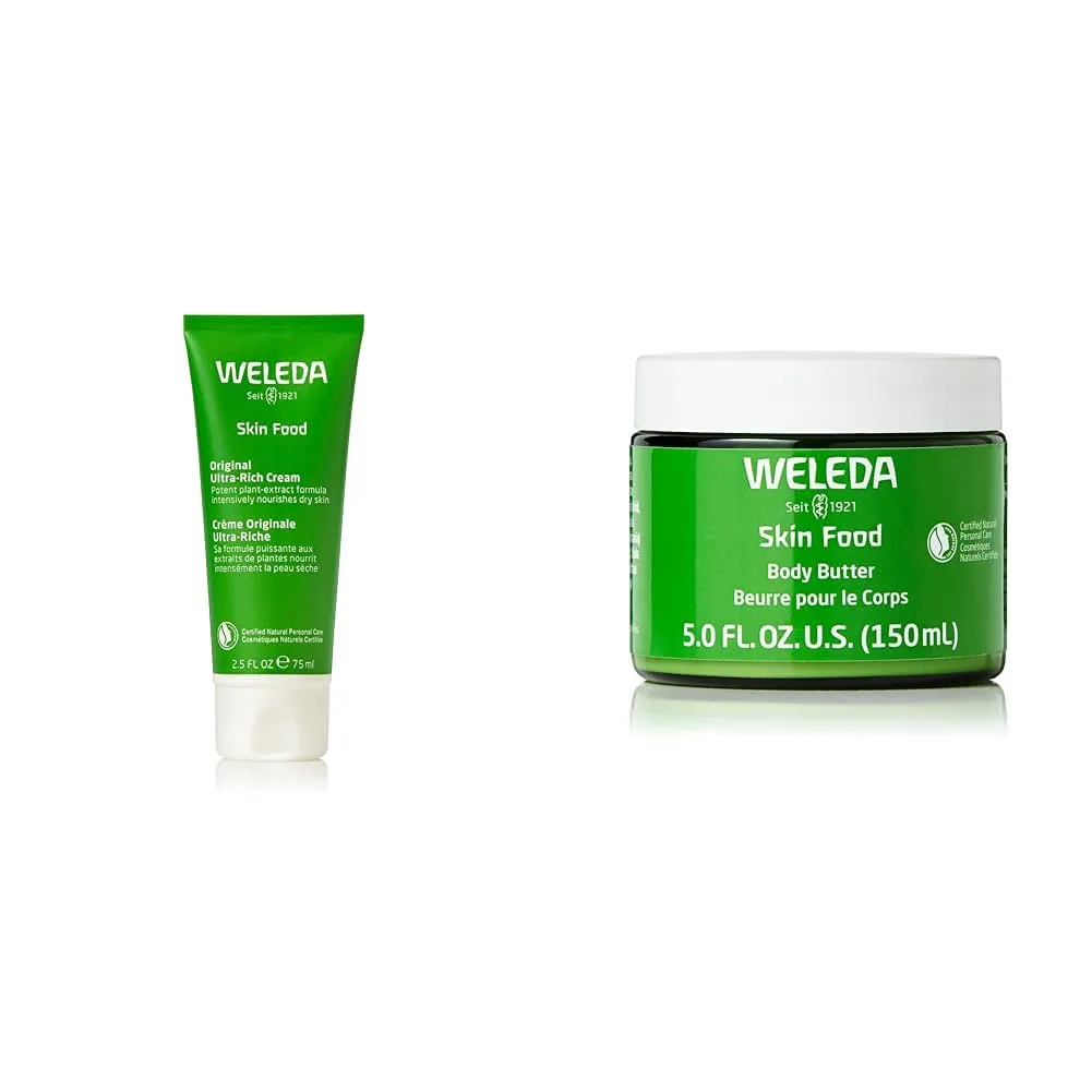 Weleda Skin Food Original Ultra-Rich Body Cream 2.5 Fluid Ounce & Skin Food Body Butter 5 Fluid Ounce, Sustainable Glass Jar, Plant Rich Hydrating Moisturizer