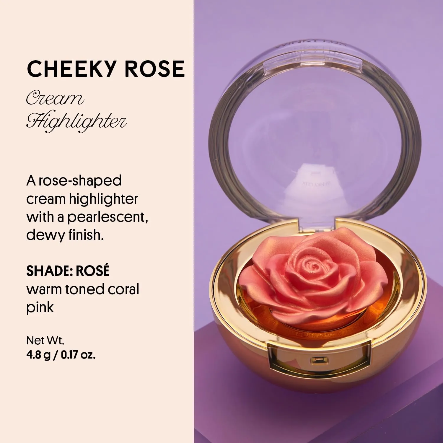 Winky Lux Cheeky Rose, Cream Highlighter with Vitamin E, Gold, Makeup, Rose