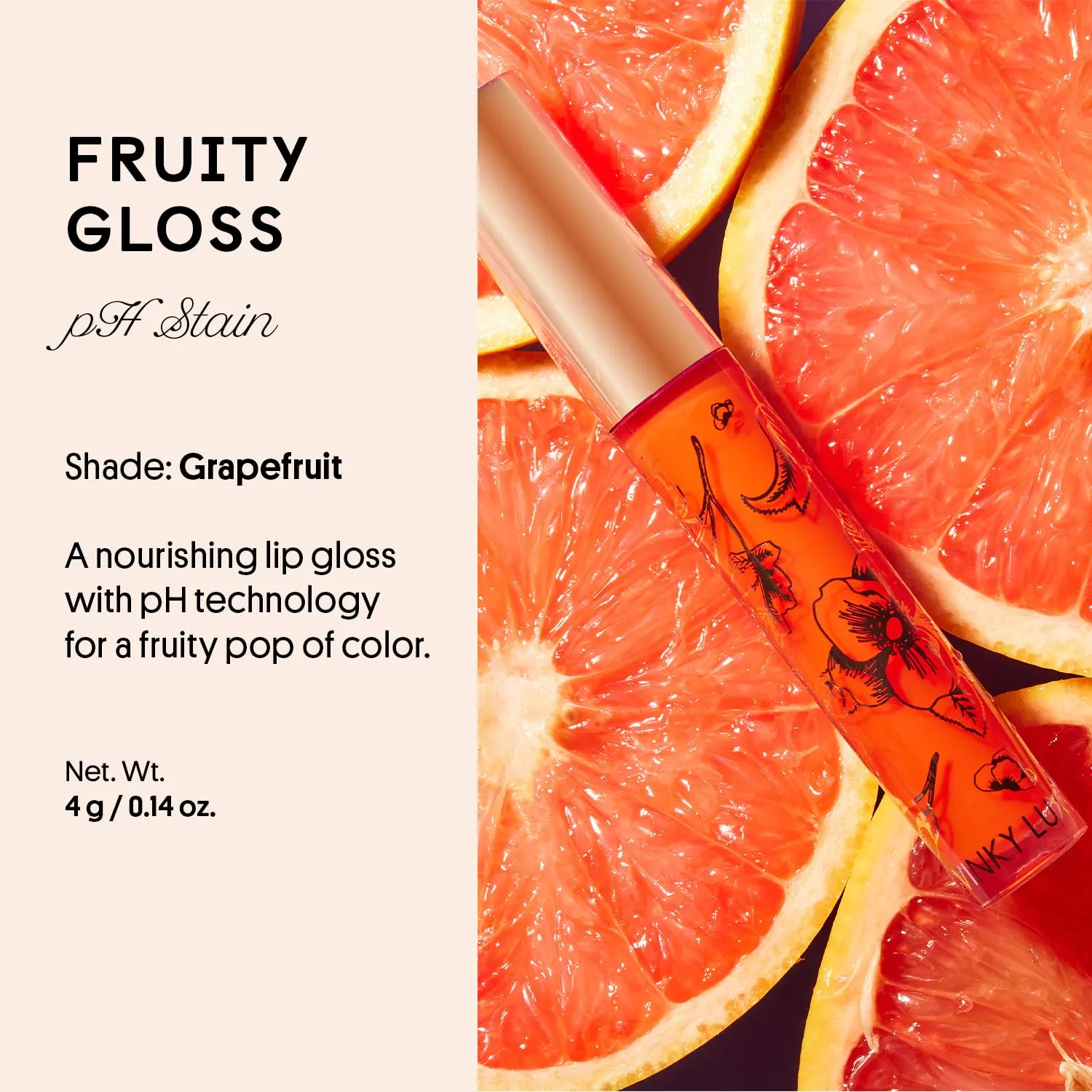 Winky Lux Fruity Gloss pH Lip Stain, Non Sticky Lip Gloss, Tinted Lip Oil, Lip Lacquer, Yummy Fruit Lipgloss, Jojoba Oil for Hydration & Shine, Grapefruit
