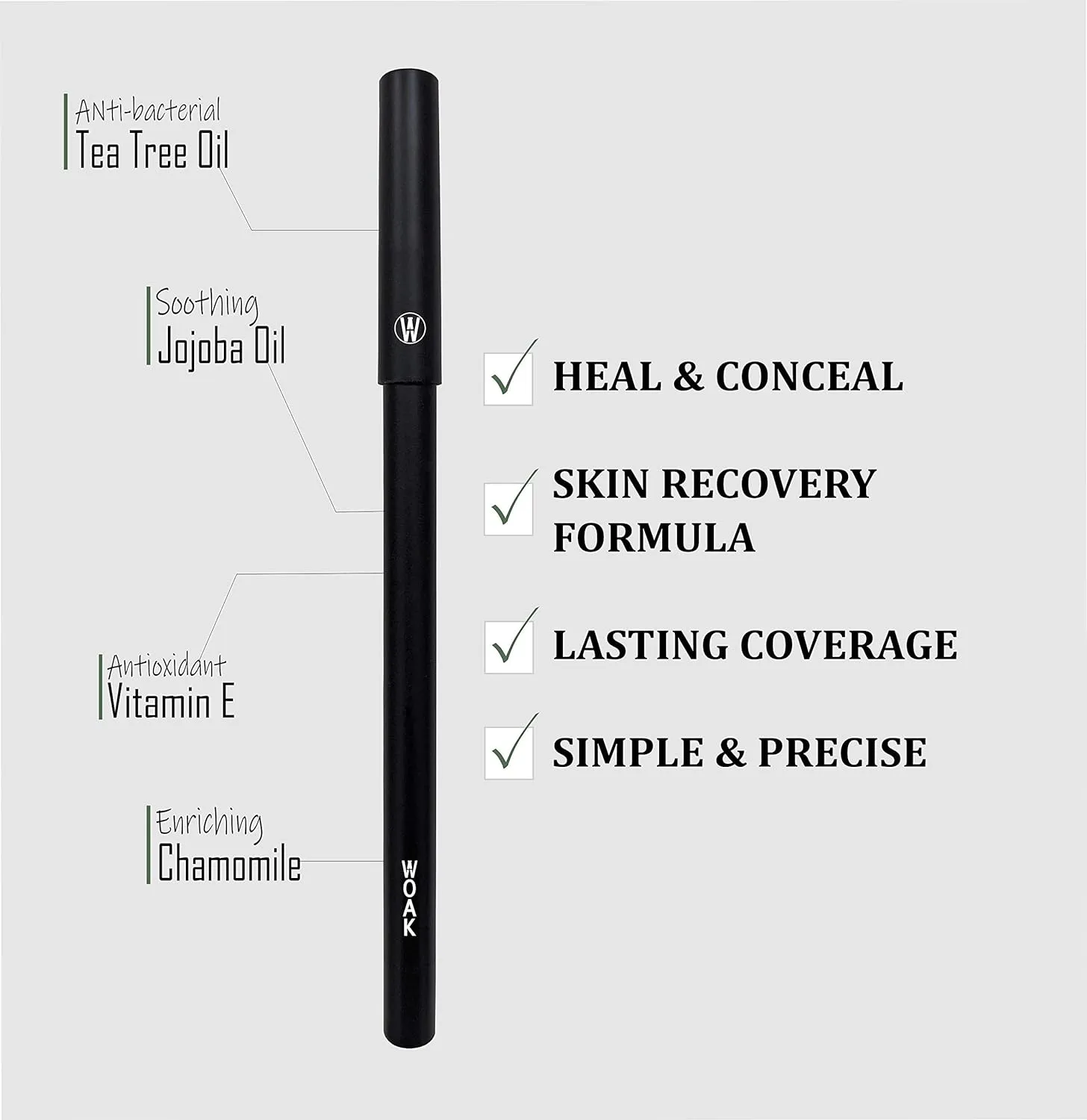 WOAK Stealth Fighter Pen - Concealer for Men – Hybrid Skin Care - Hide and Fight Blemishes (Medium)